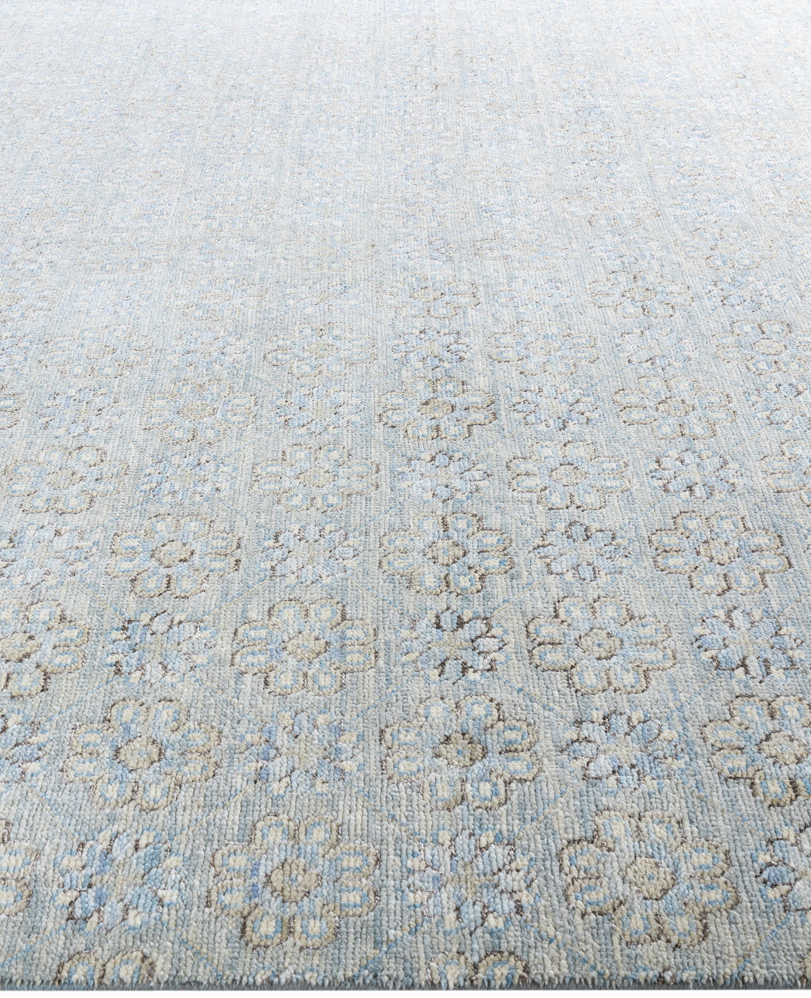 Alfombra Tradicional Floral de Lana Anudada a Mano Gris 8' 0