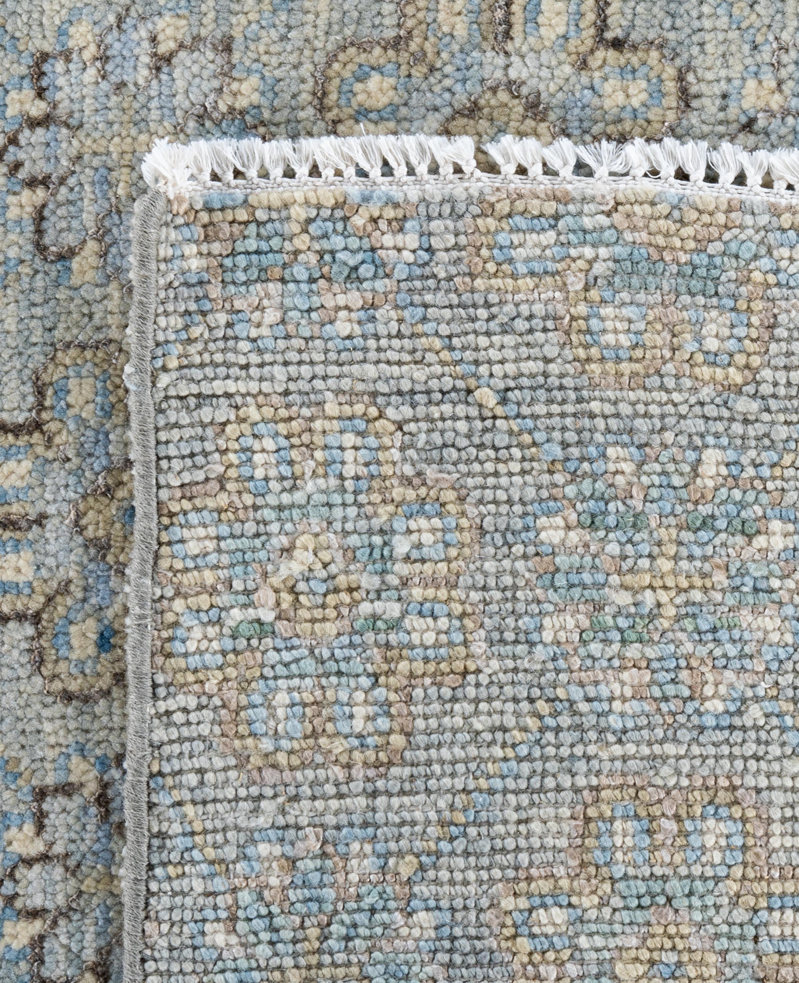 Alfombra Tradicional Floral de Lana Anudada a Mano Gris 8' 0