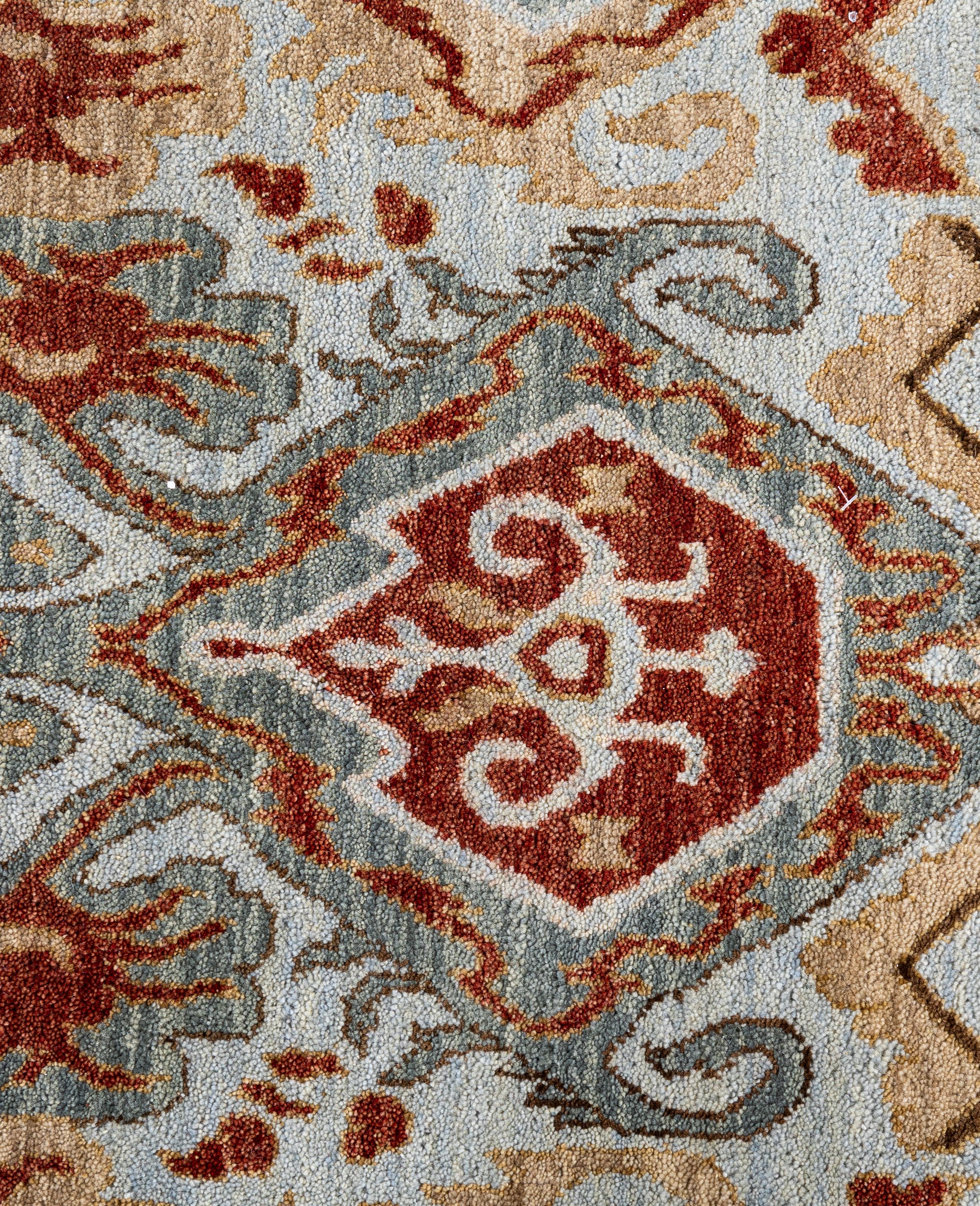 Indian Traditional Floral Wool Hand Knotted Gray Area Rug 8' 1