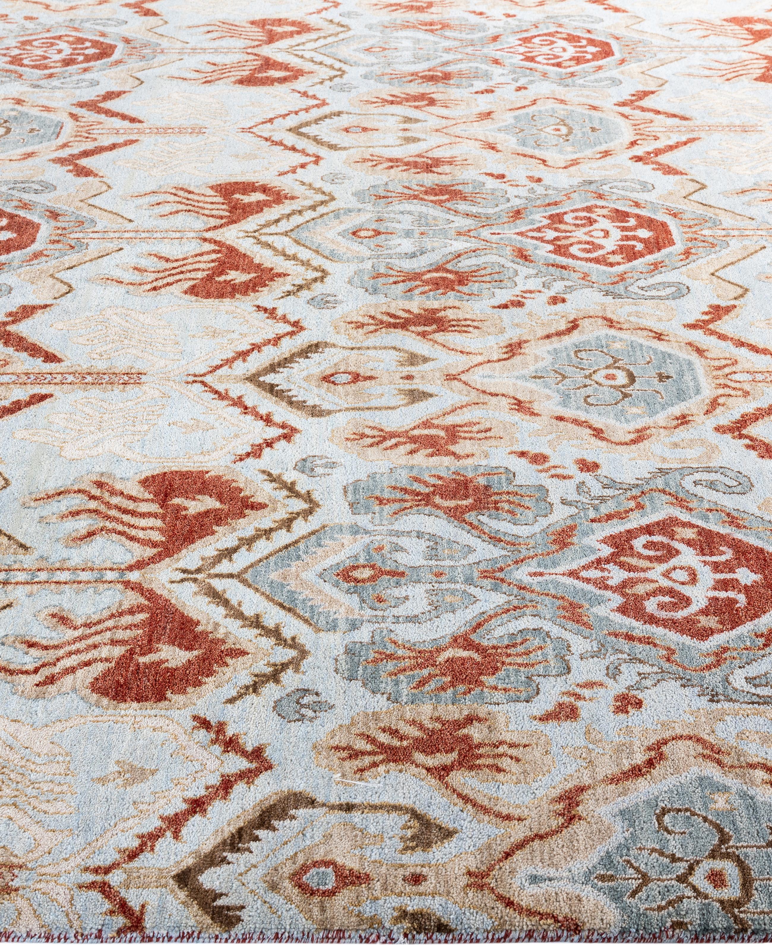 Hand-Knotted Traditional Floral Wool Hand Knotted Gray Area Rug 8' 1