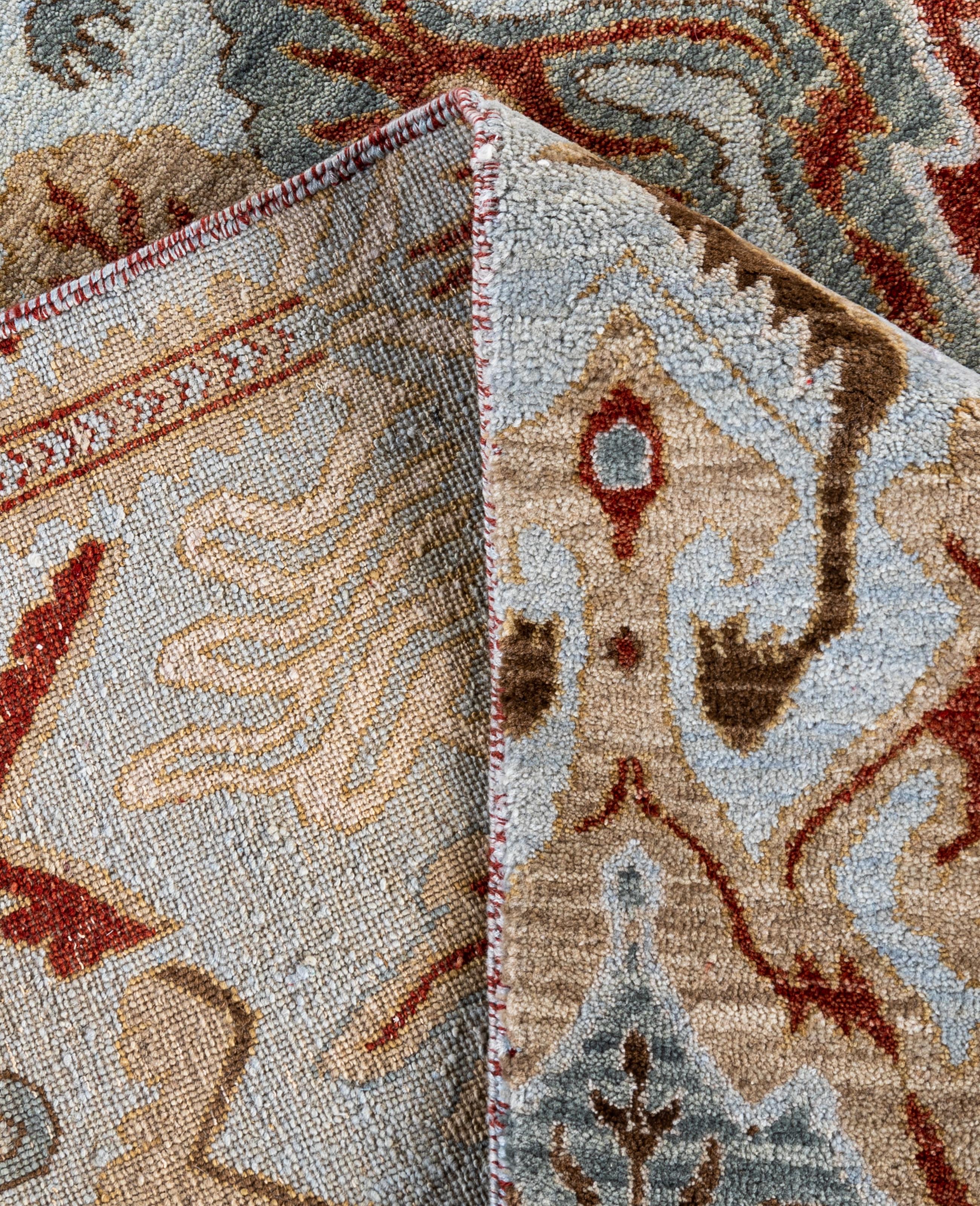 Contemporary Traditional Floral Wool Hand Knotted Gray Area Rug 8' 1