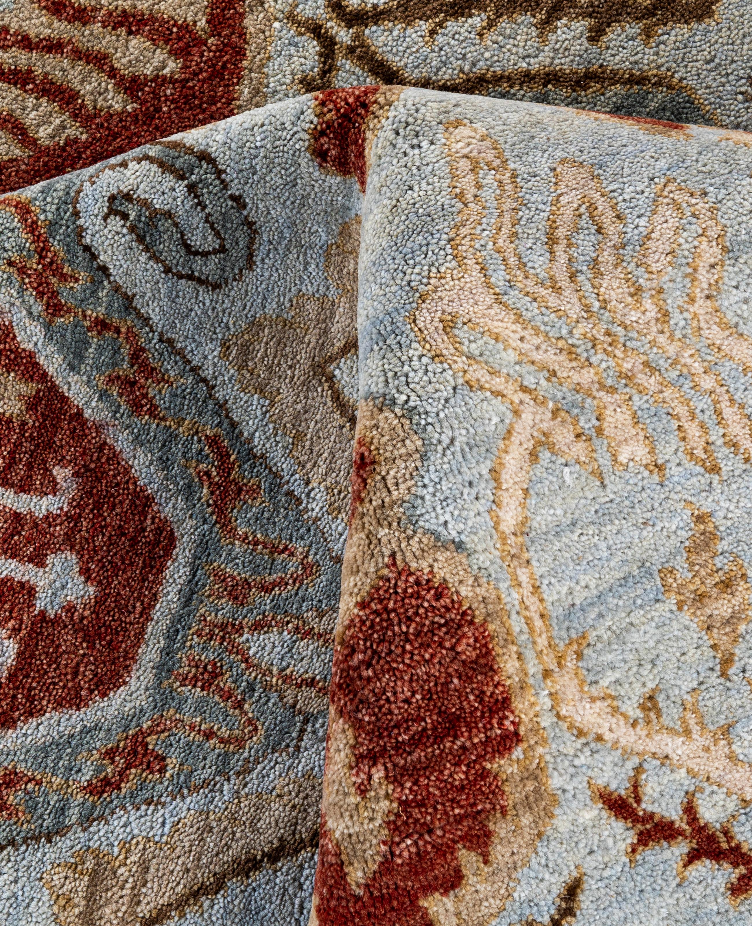 Traditional Floral Wool Hand Knotted Gray Area Rug 8' 1