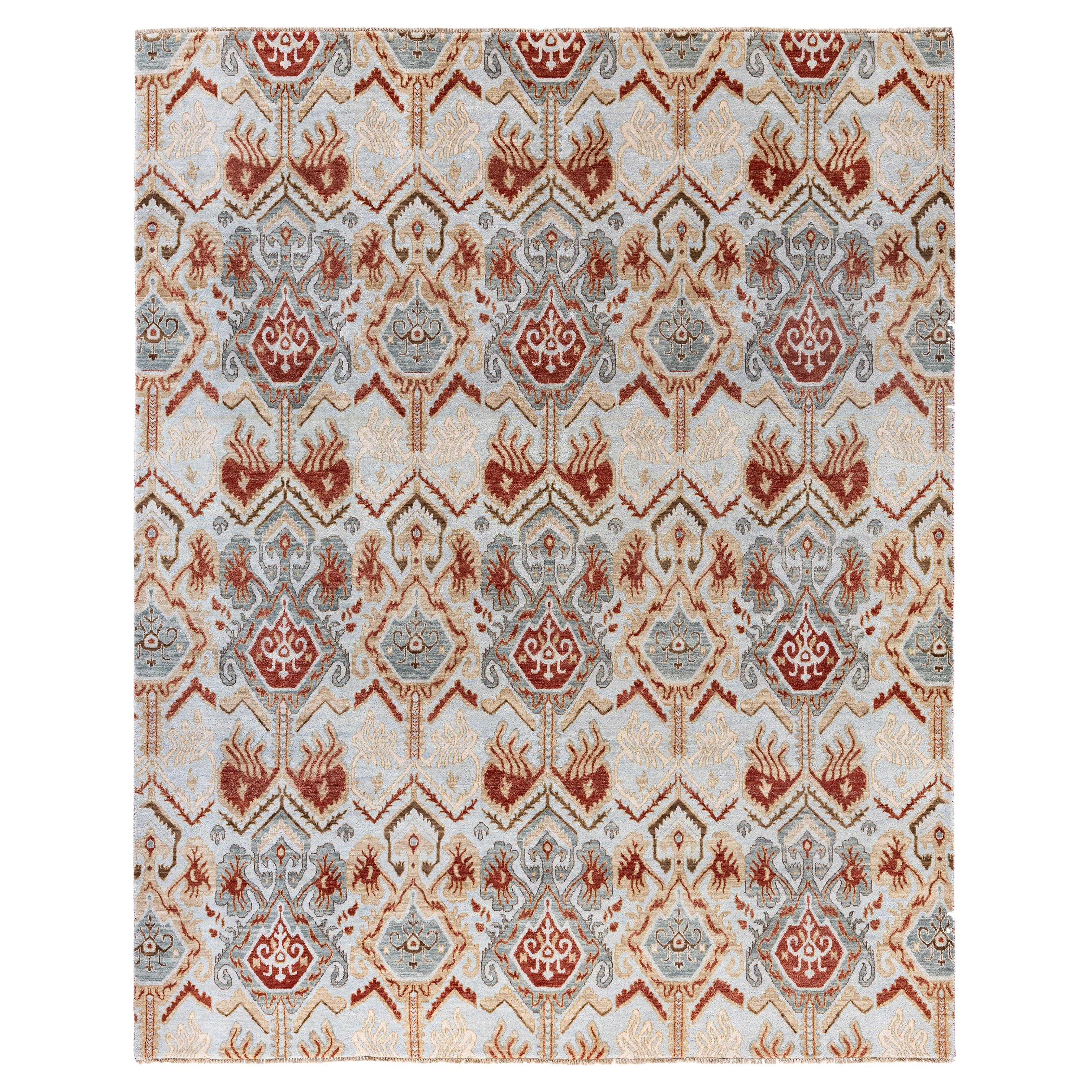 Traditional Floral Wool Hand Knotted Gray Area Rug 8' 1" x 10' 4" For Sale