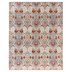 Traditioneller handgeknüpfter grauer Teppich aus Wolle mit Blumenmuster 8' 1" x 10' 4"