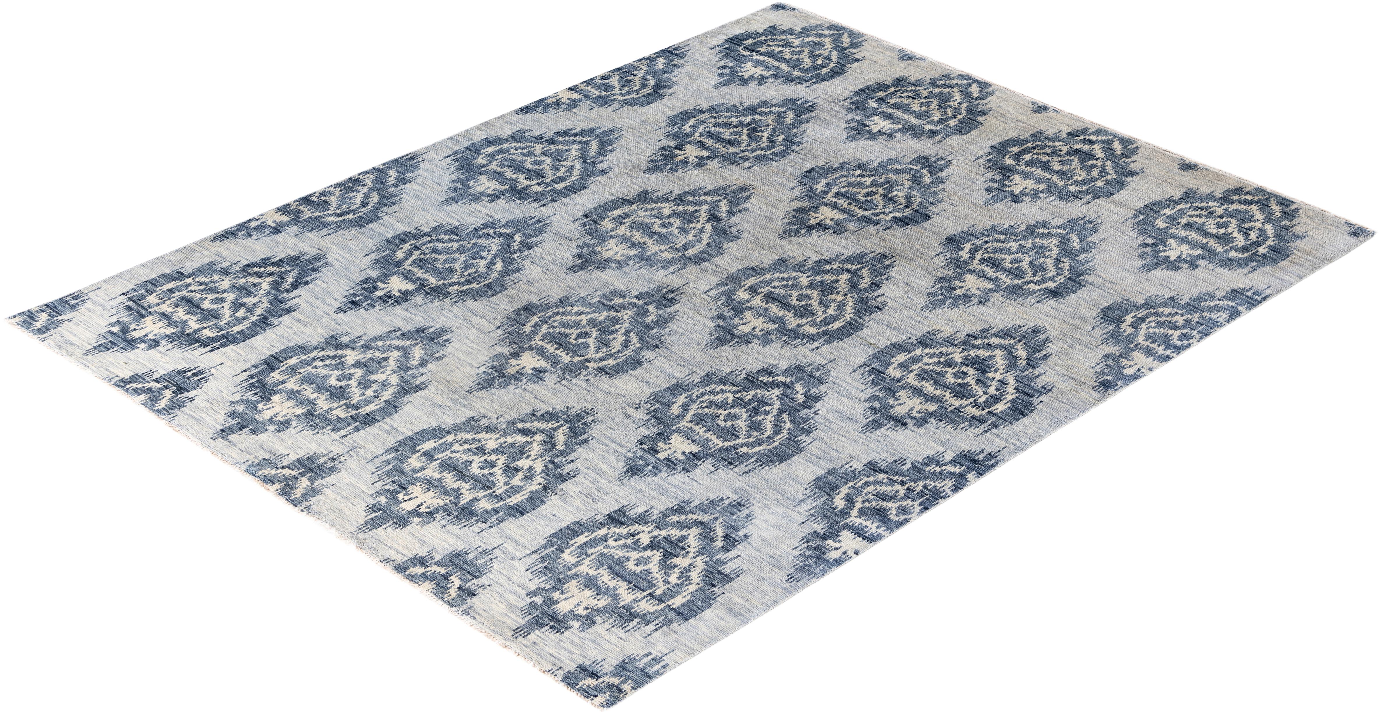 Tapis traditionnel gris noué à la main de 8' 2