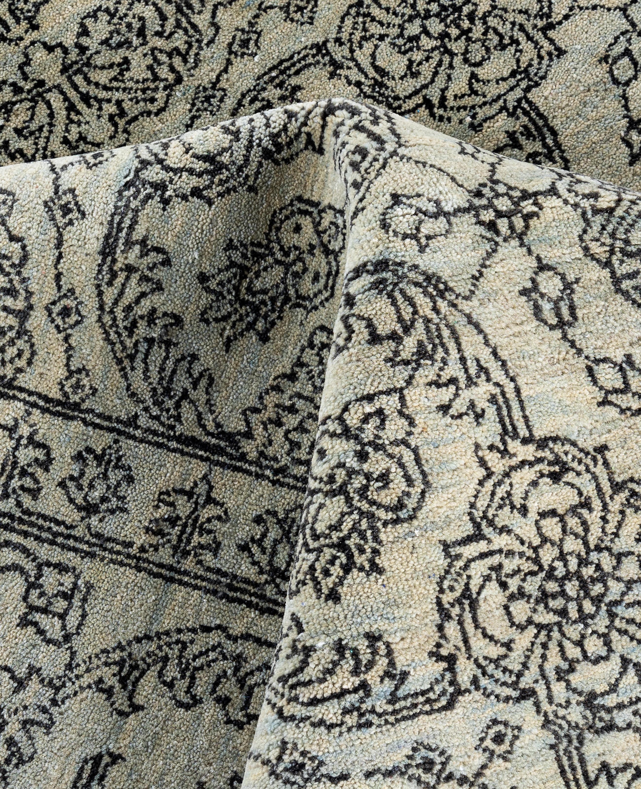 Traditioneller handgeknüpfter grauer Teppich aus Wolle mit Blumenmuster 8' 3