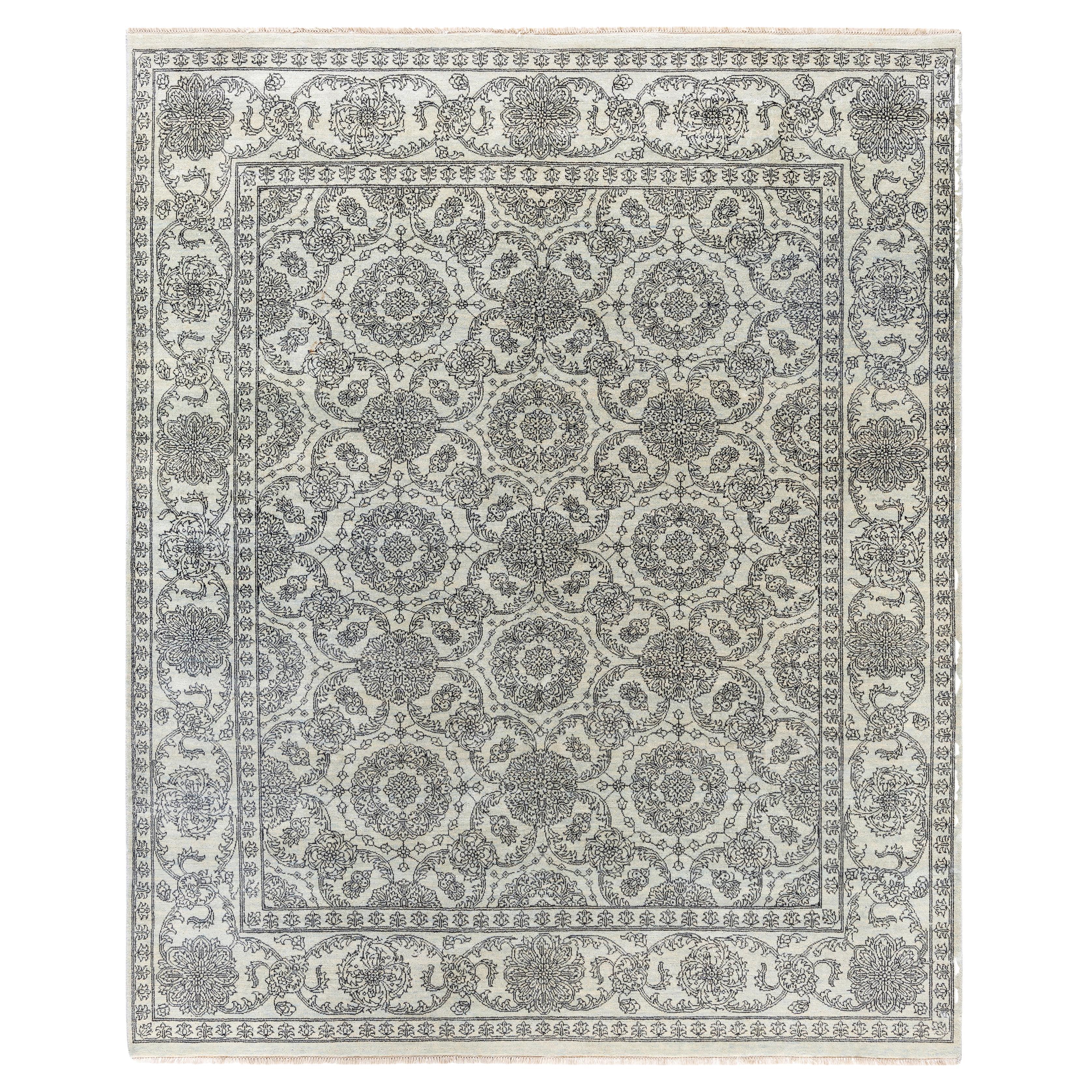 Traditional Floral Wool Hand Knotted Gray Area Rug 8' 3" x 9' 10"