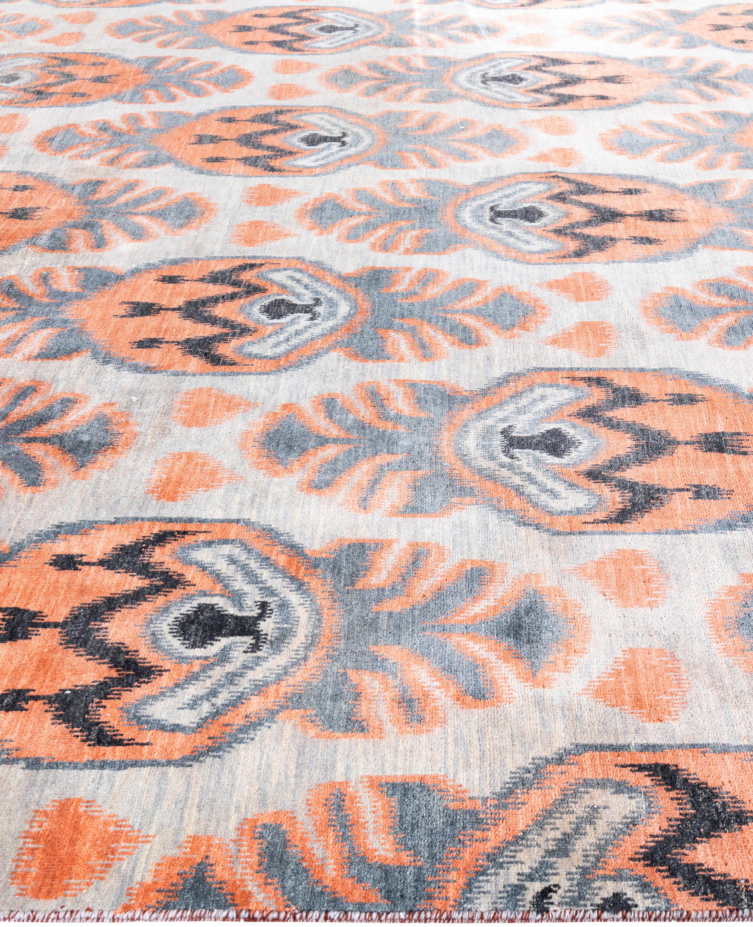 Hand-Knotted Traditional Floral Wool Hand Knotted Gray Area Rug 9' 0