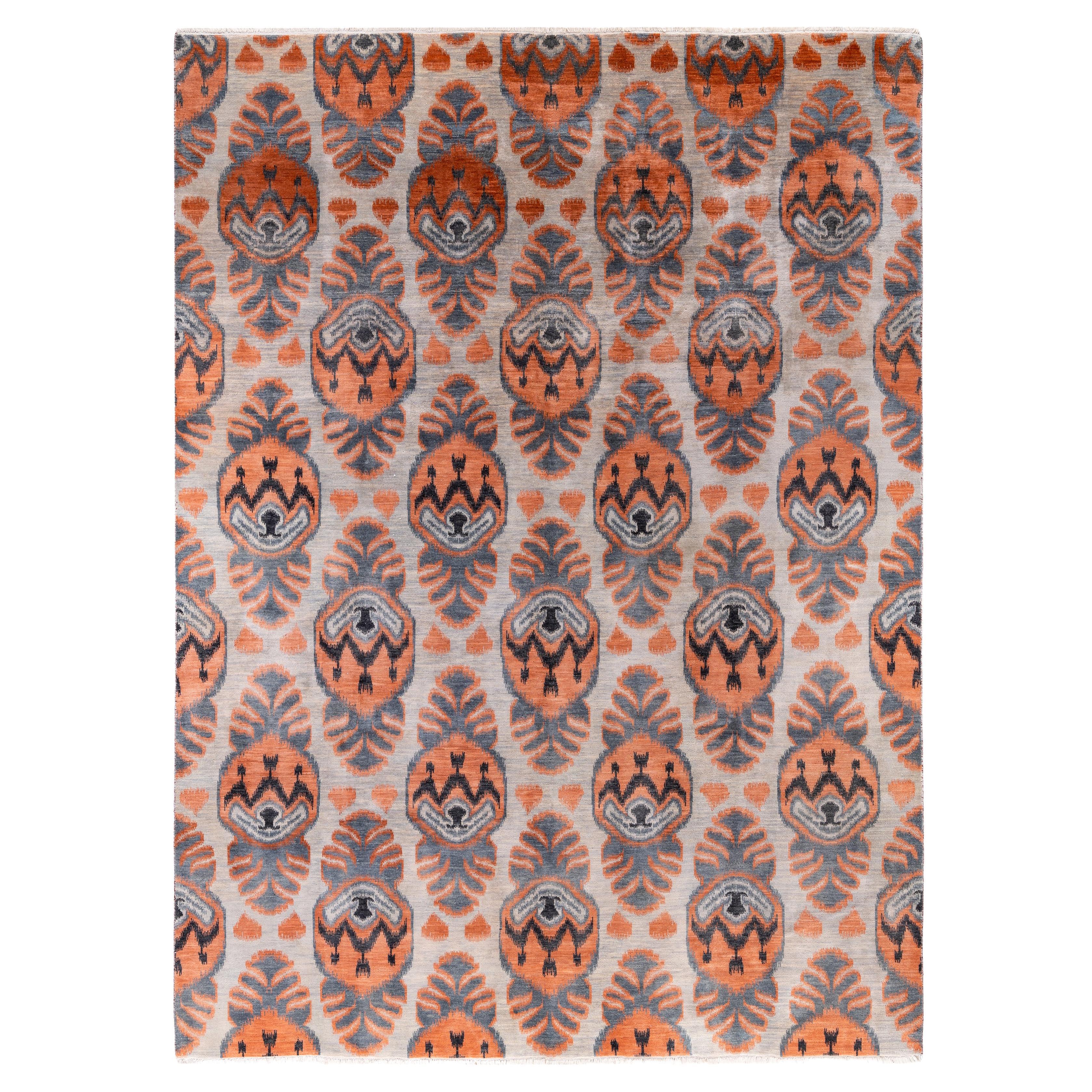 Traditional Floral Wool Hand Knotted Gray Area Rug 9' 0" x 12' 3"