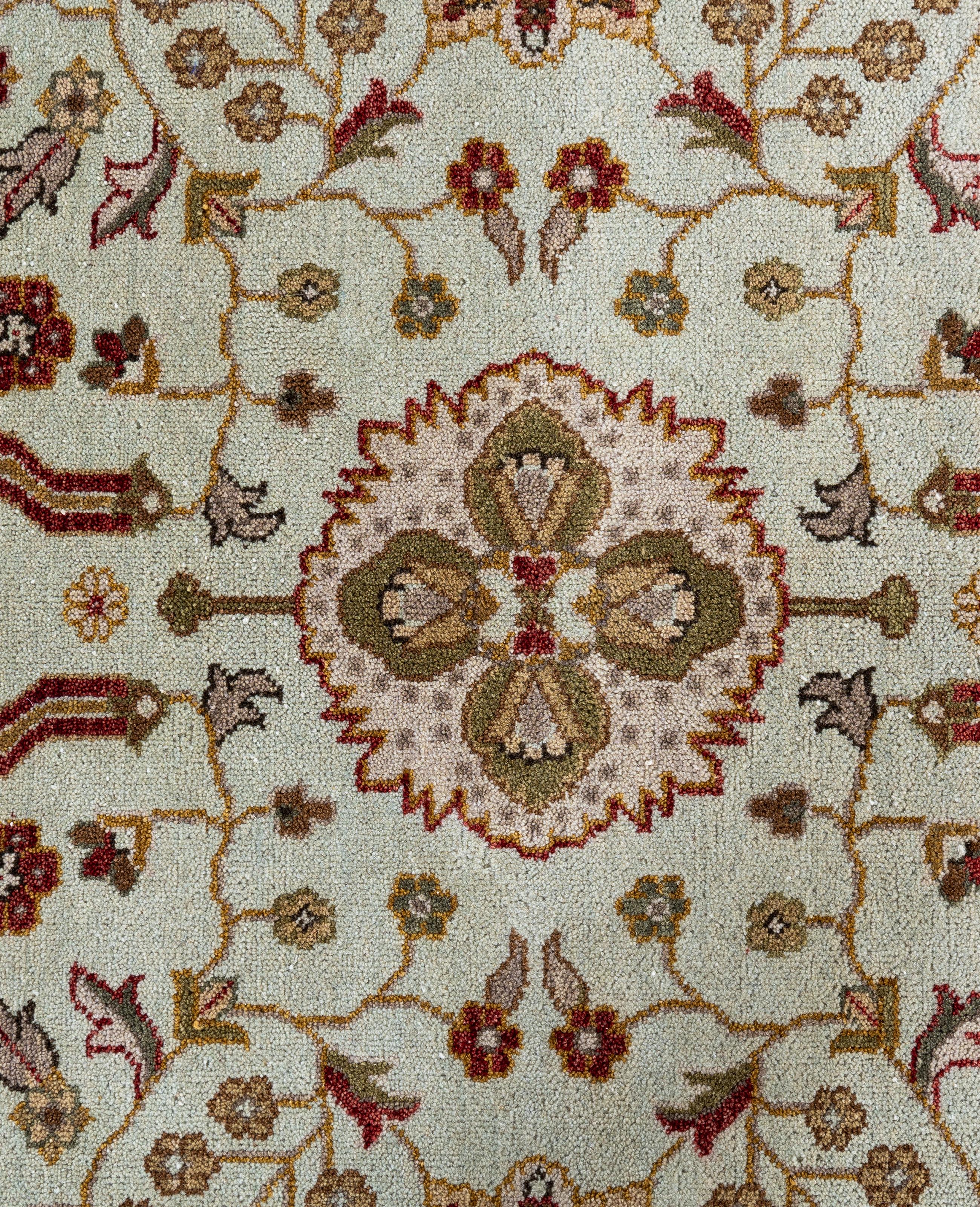 Indien Tapis traditionnel vert noué à la main de 8' 0