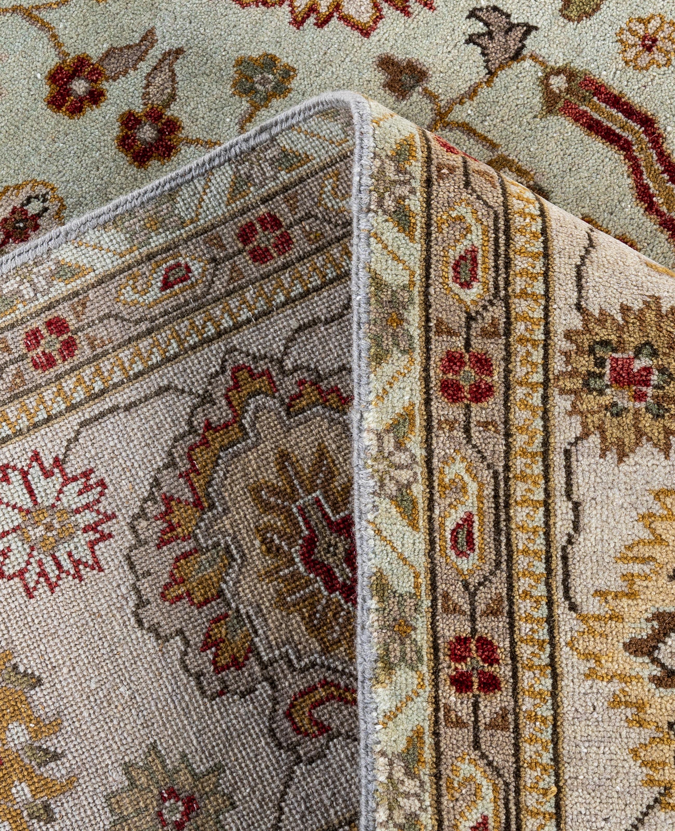 XXIe siècle et contemporain Tapis traditionnel vert noué à la main de 8' 0