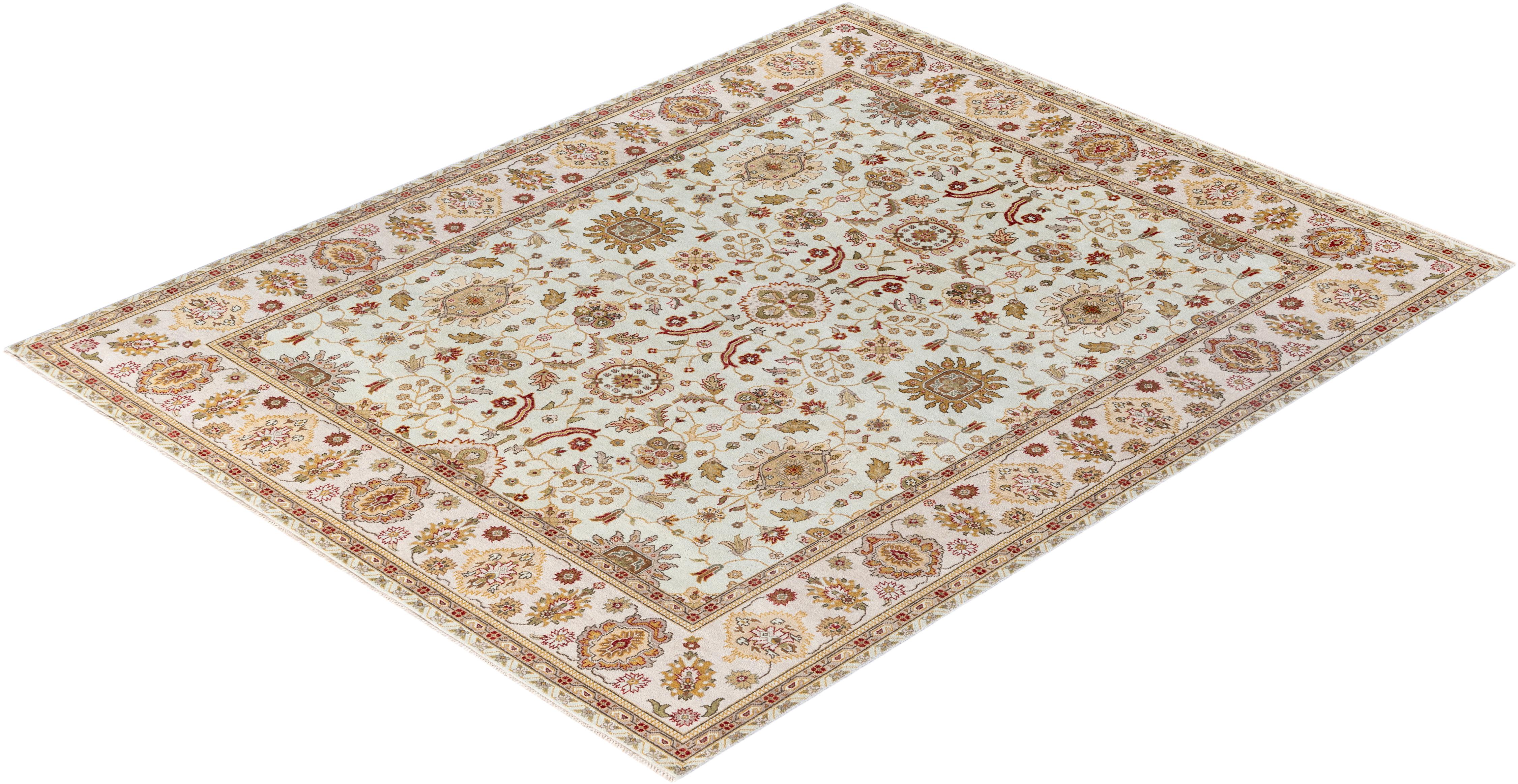 Tapis traditionnel vert noué à la main de 8' 0