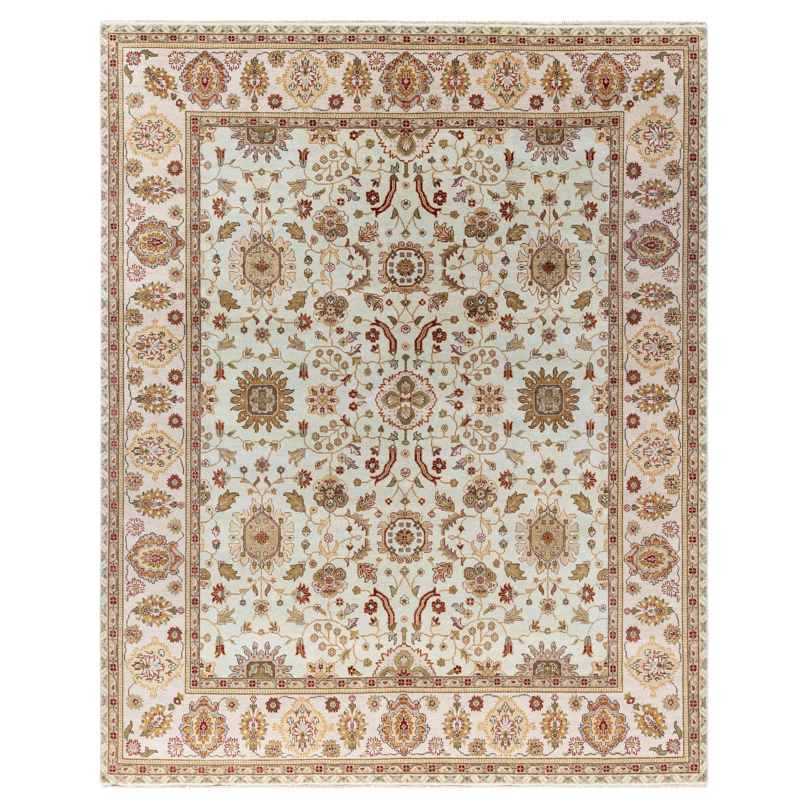 Tapis traditionnel vert noué à la main de 8' 0" x 10' 1"