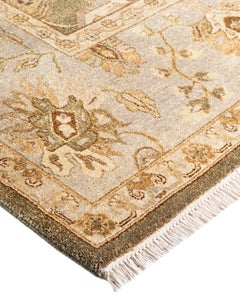 Traditional Floral Wool Hand Knotted Green Area Rug 9' 0" x 11' 9"