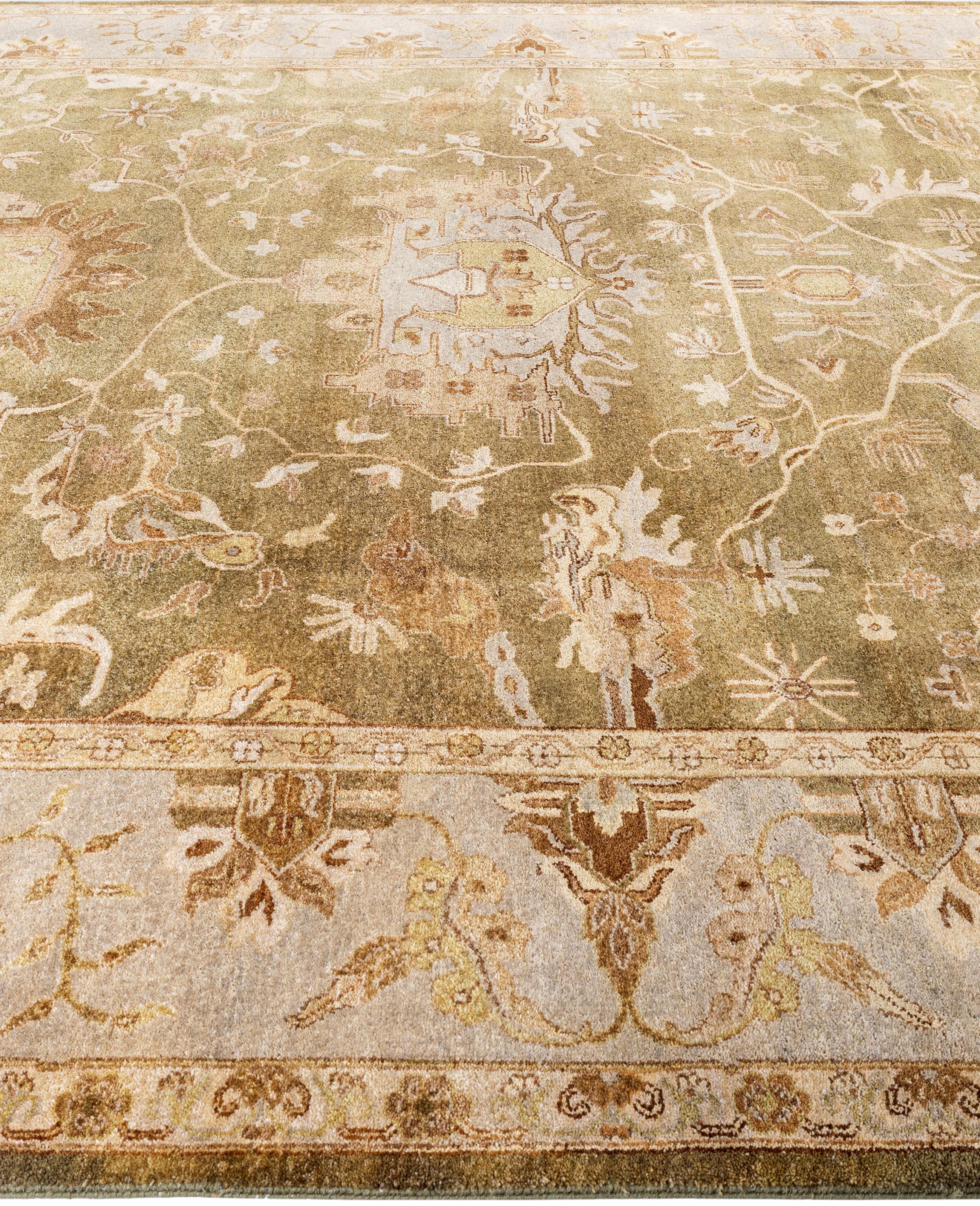Noué à la main Tapis traditionnel vert noué à la main 9' 0