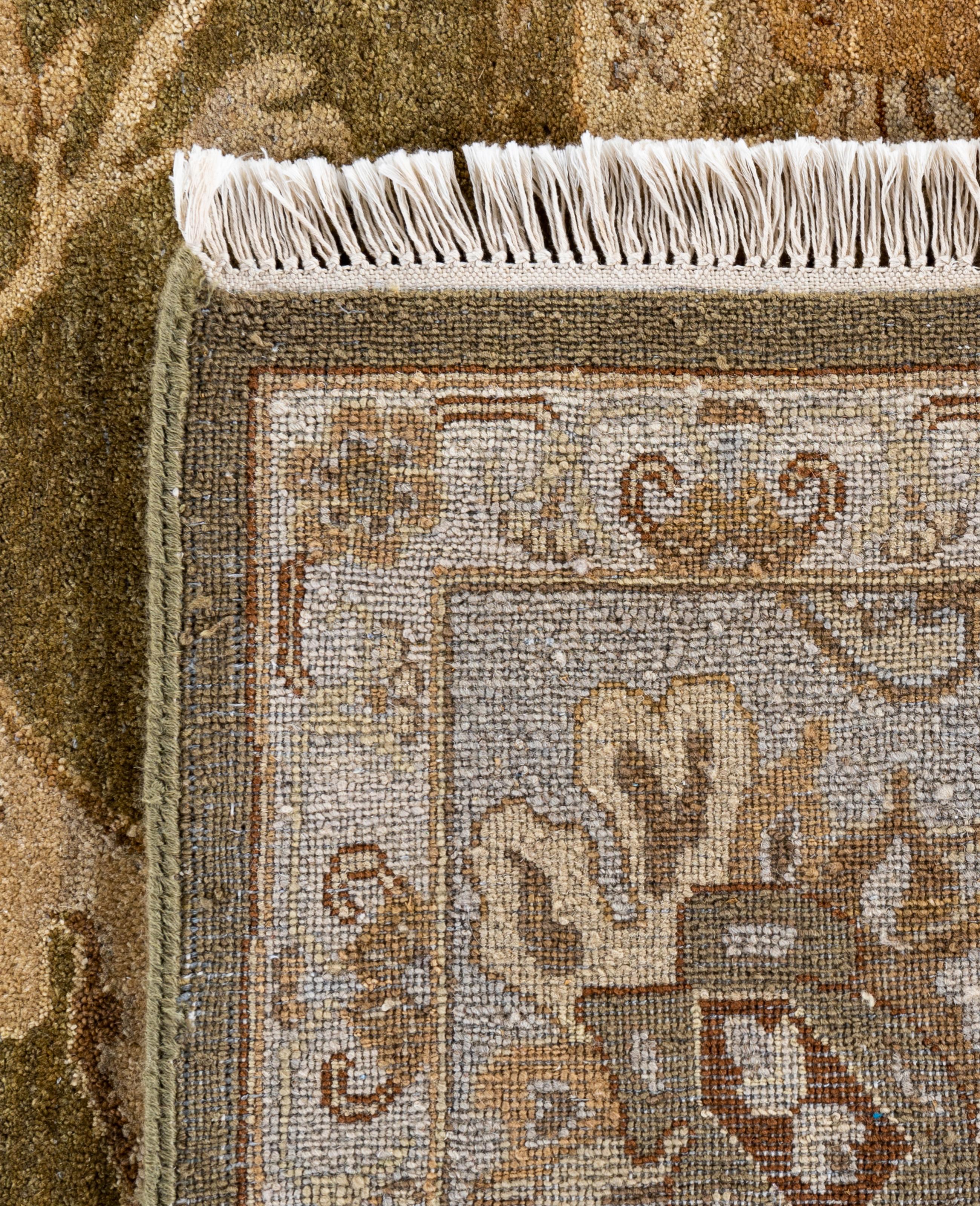 Tapis traditionnel vert noué à la main 9' 0
