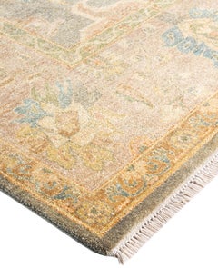 Traditional Floral Wool Hand Knotted Green Area Rug 9' 1" x 12' 0"