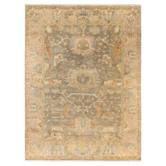 Traditional Floral Wool Hand Knotted Green Area Rug 9' 1" x 12' 0"