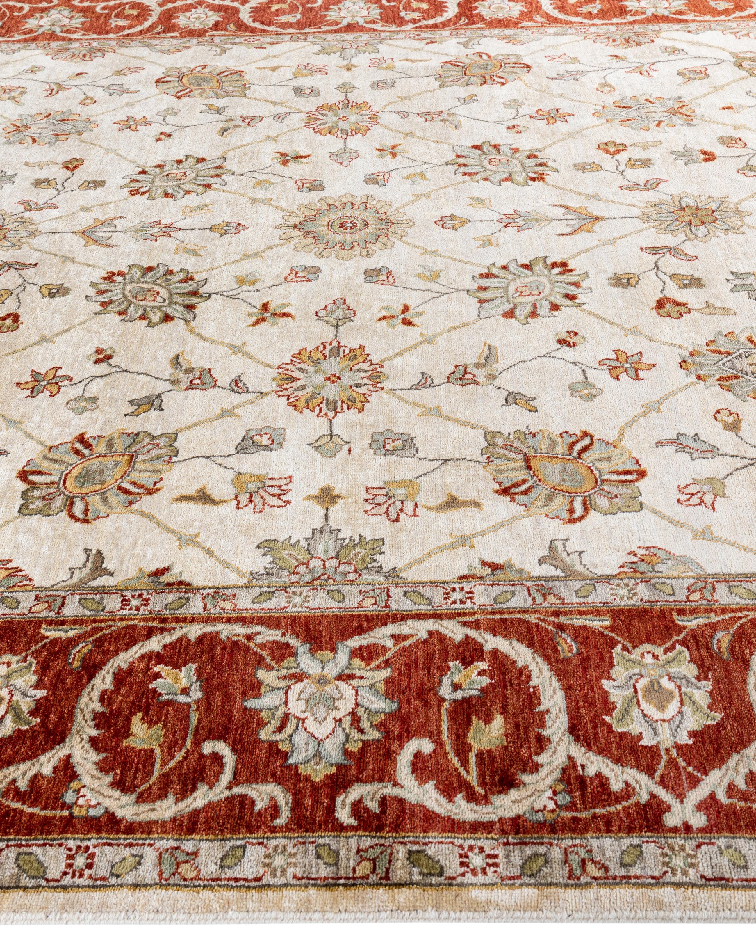 Hand-Knotted Traditional Floral Wool Hand Knotted Ivory Area Rug 8' 1