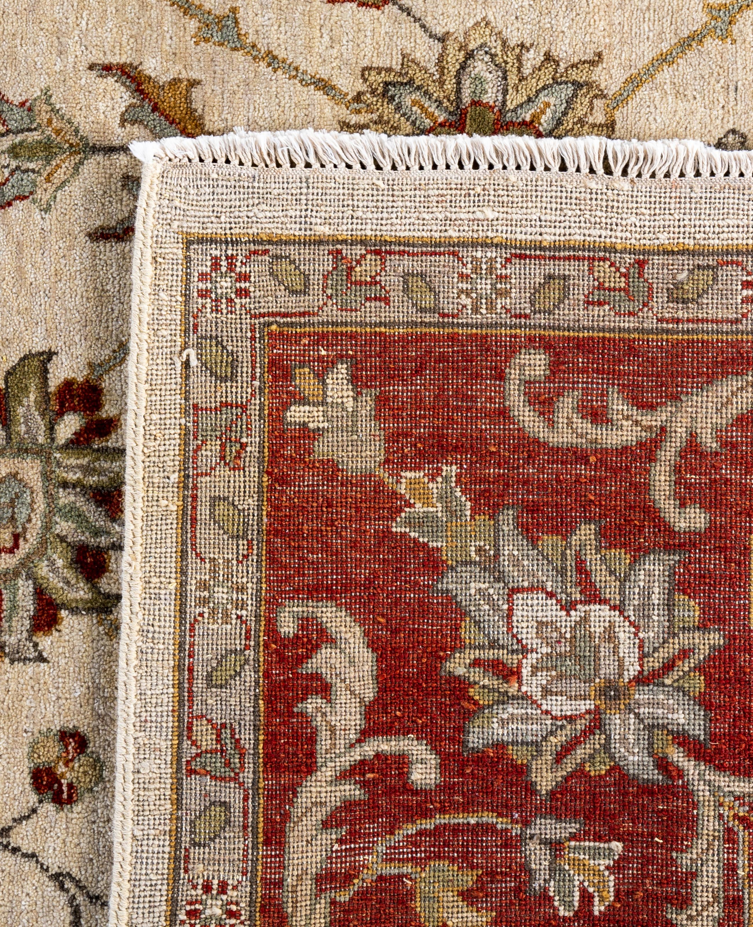 Traditional Floral Wool Hand Knotted Ivory Area Rug 8' 1