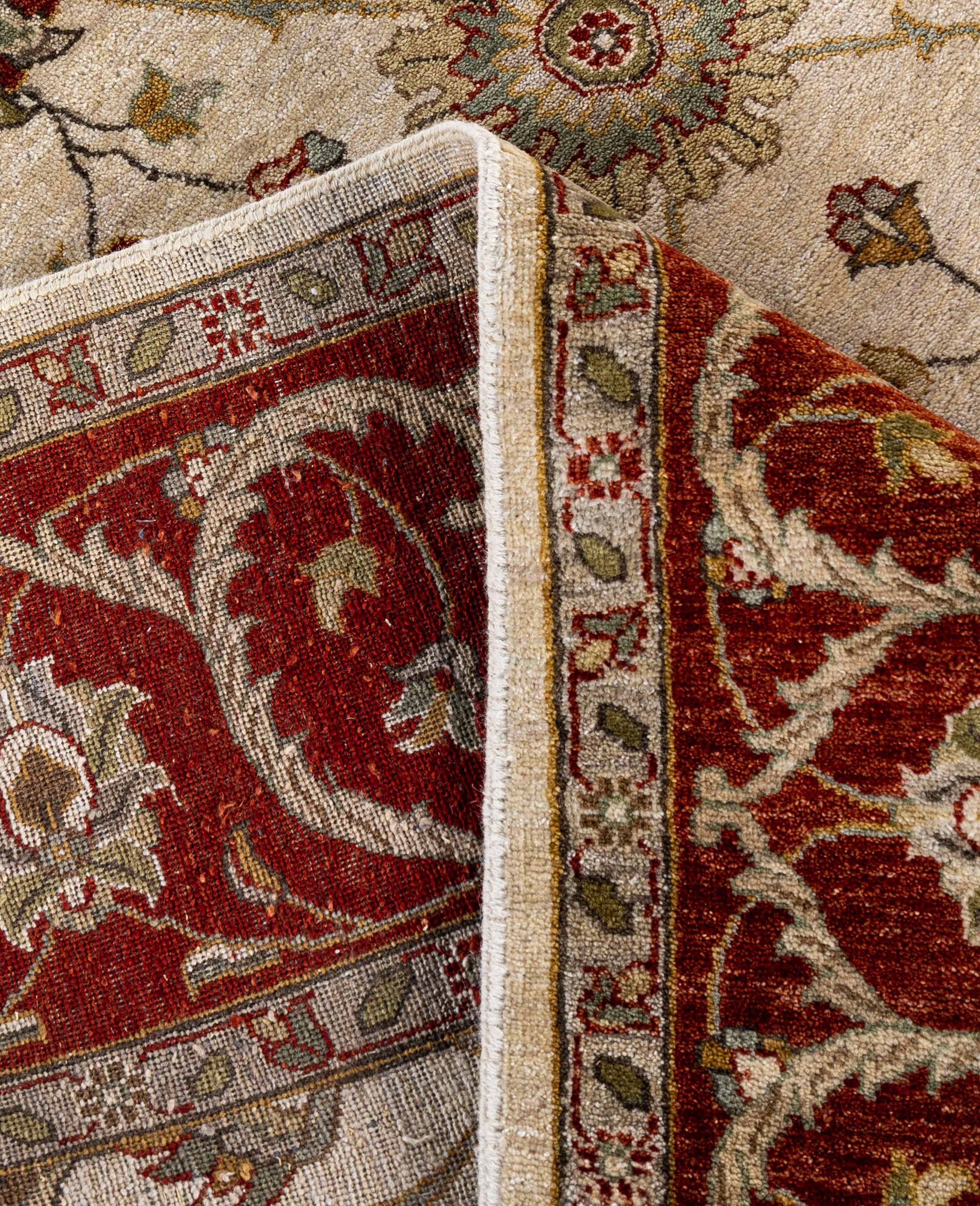 Contemporary Traditional Floral Wool Hand Knotted Ivory Area Rug 8' 1