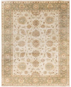Tappeto tradizionale floreale in lana annodato a mano color avorio 8' 1" x 10' 2"