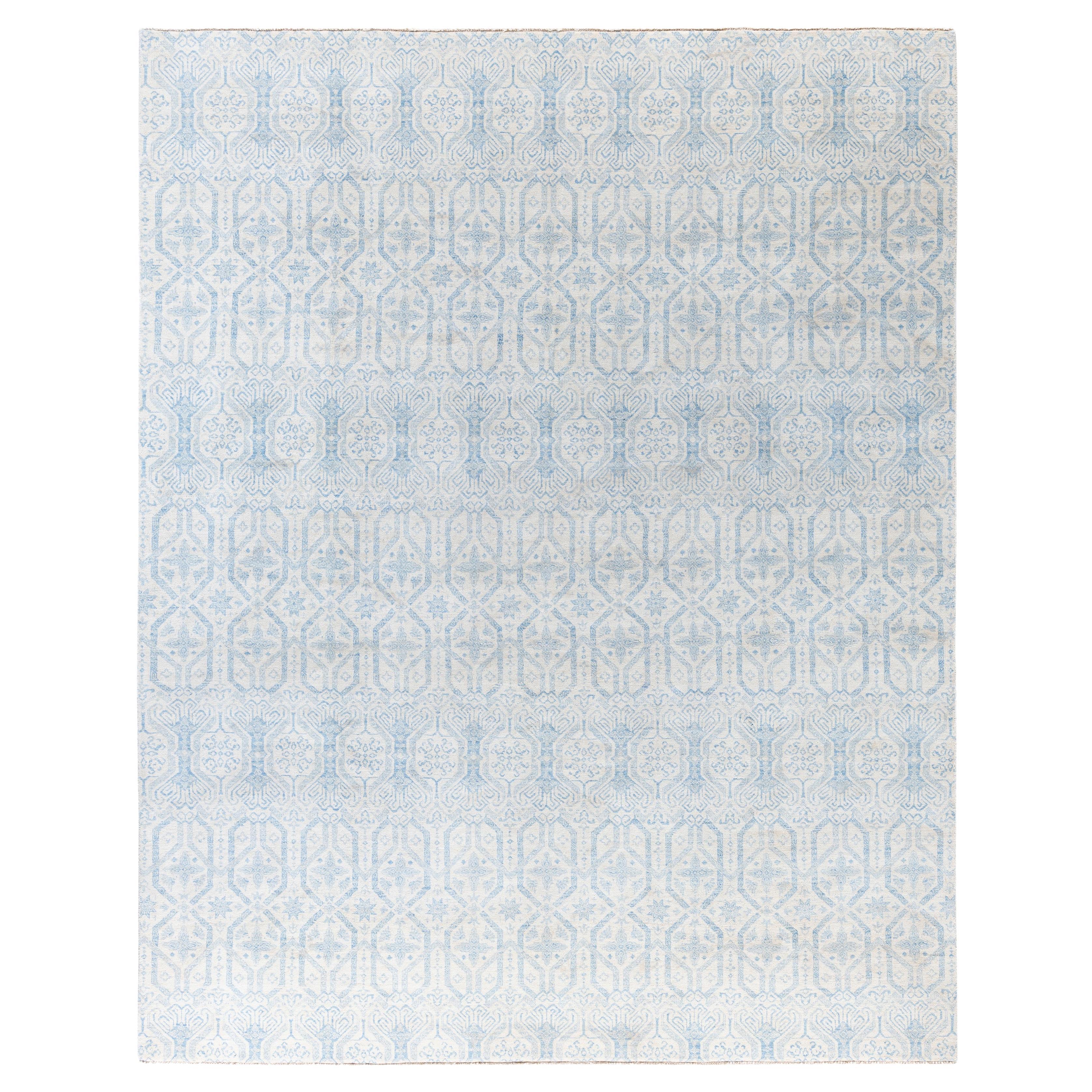 Traditional Floral Wool Hand Knotted Ivory Area Rug 8' 1" x 10' 2" For Sale
