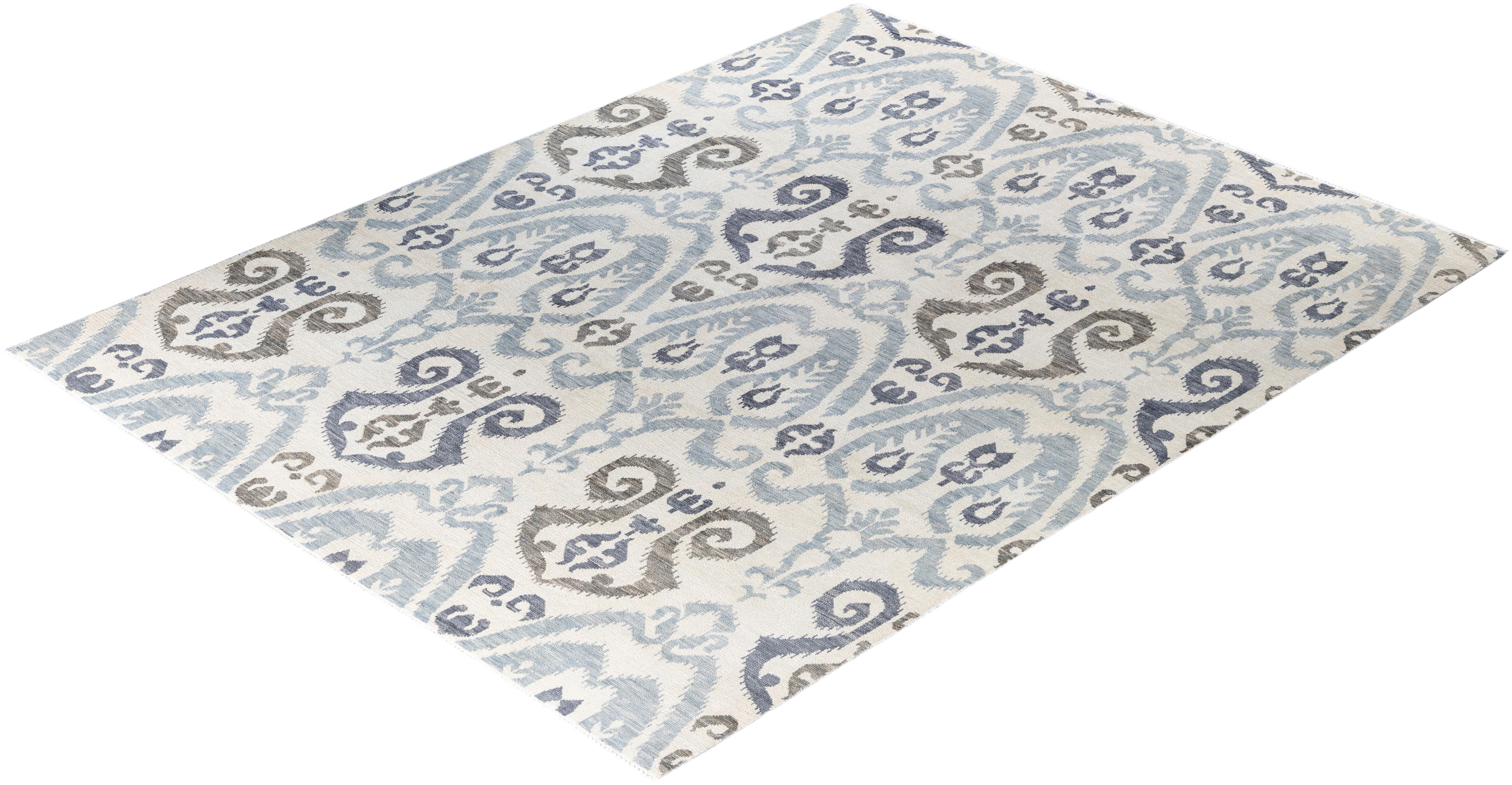 Traditioneller handgeknüpfter elfenbeinfarbener Teppich aus Wolle mit Blumenmuster 9' 0