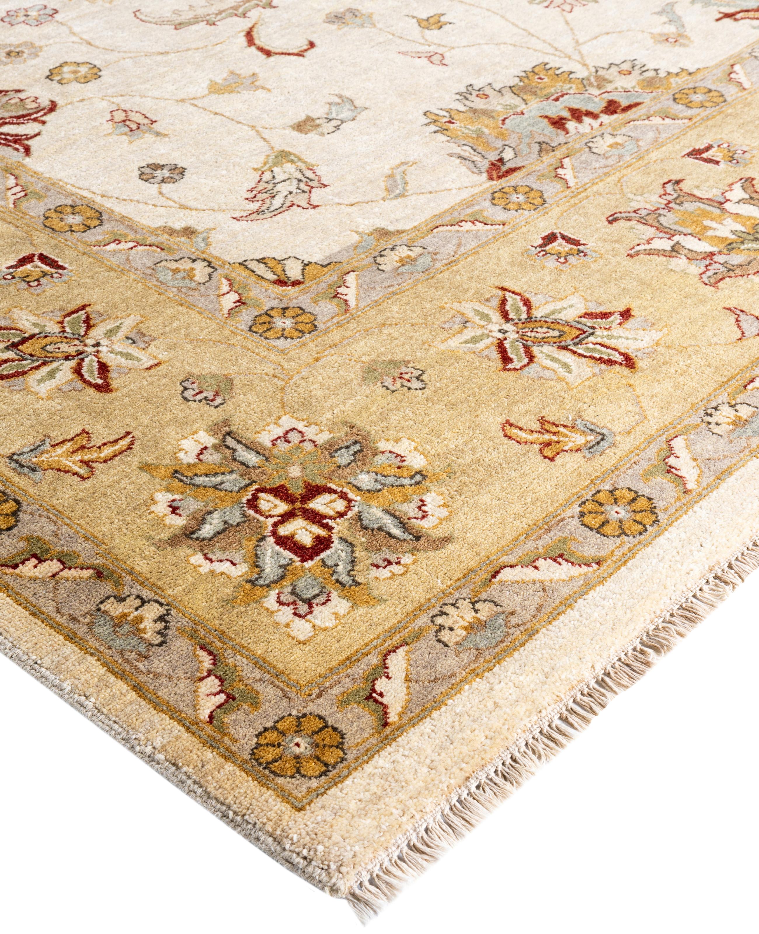 Originating centuries ago in what is now Turkey, Oushak rugs have long been sought after for their intricate patterns, lush yet subtle colors, and soft luster. These rugs continue that tradition. Hand-knotted of wool by skilled artisans, they will