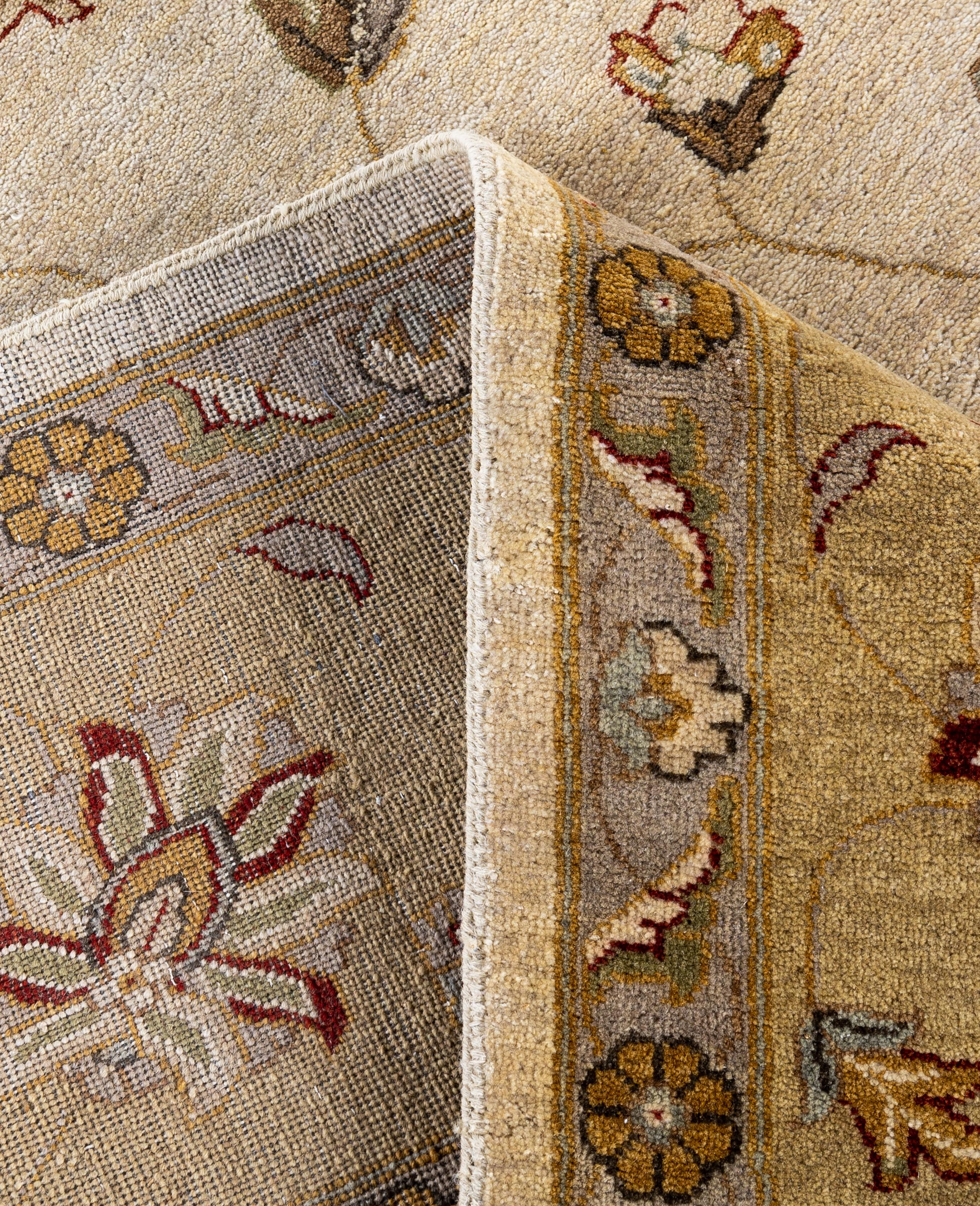 Contemporary Traditional Floral Wool Hand Knotted Ivory Area Rug 9' 1