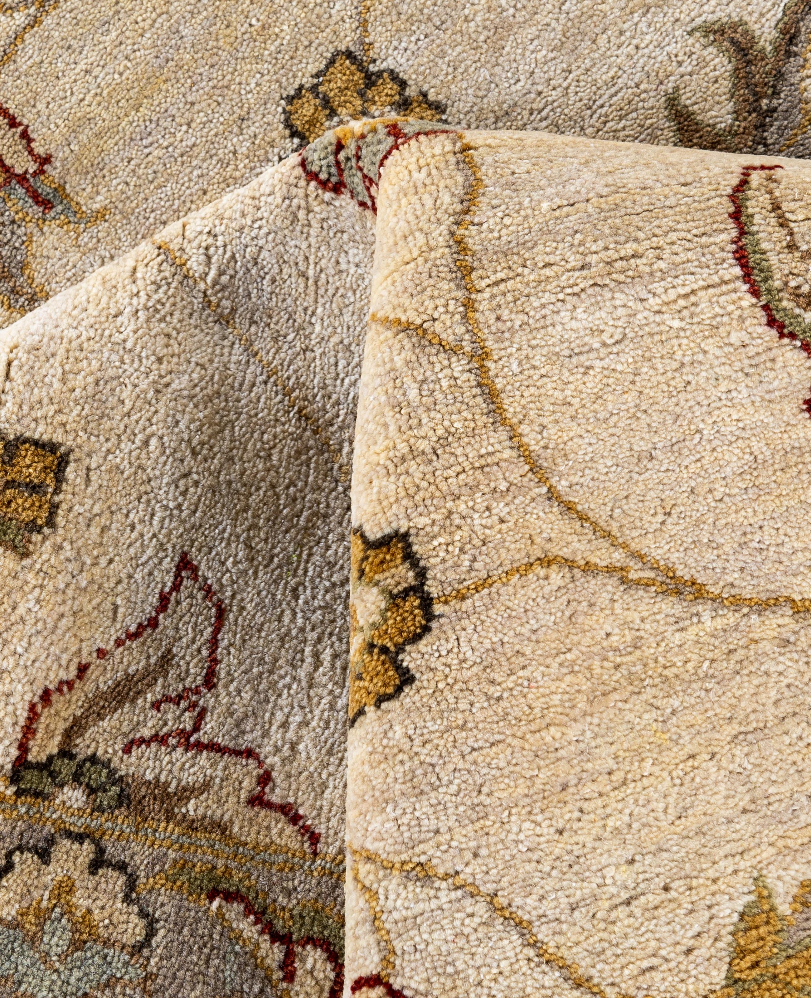 Traditional Floral Wool Hand Knotted Ivory Area Rug 9' 1