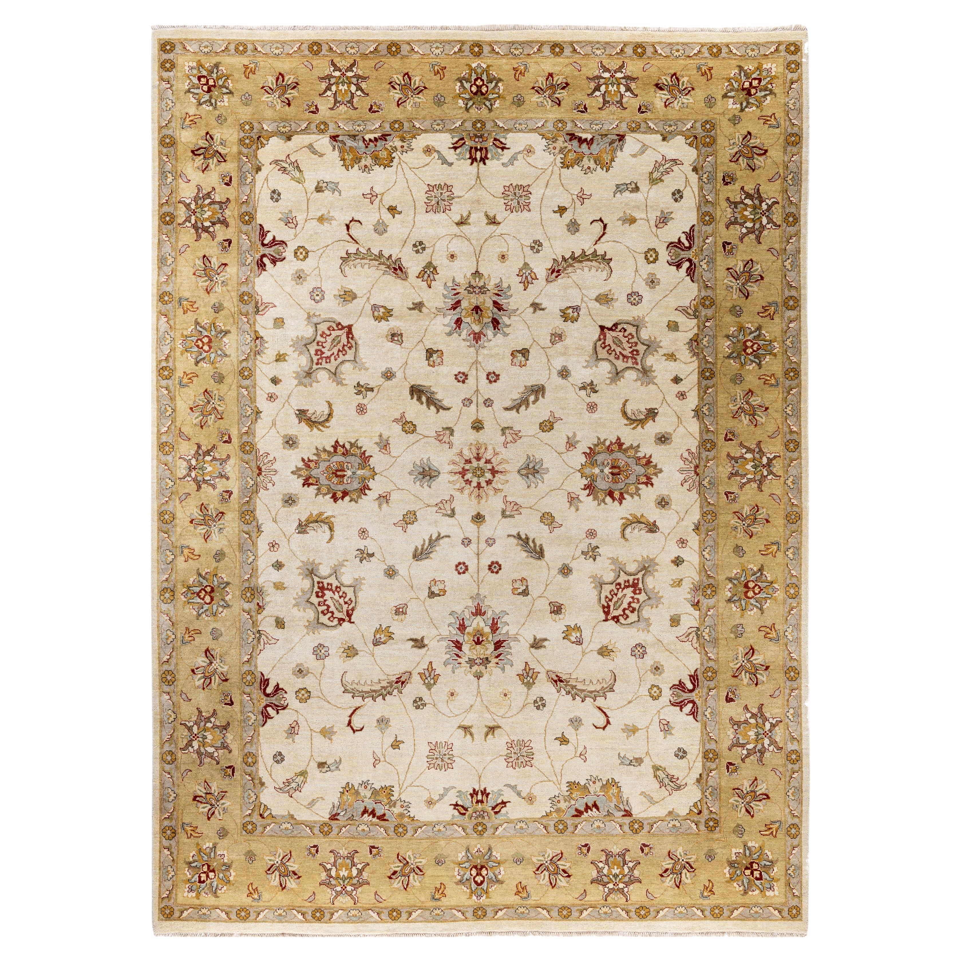 Traditional Floral Wool Hand Knotted Ivory Area Rug 9' 1" x 12' 4"