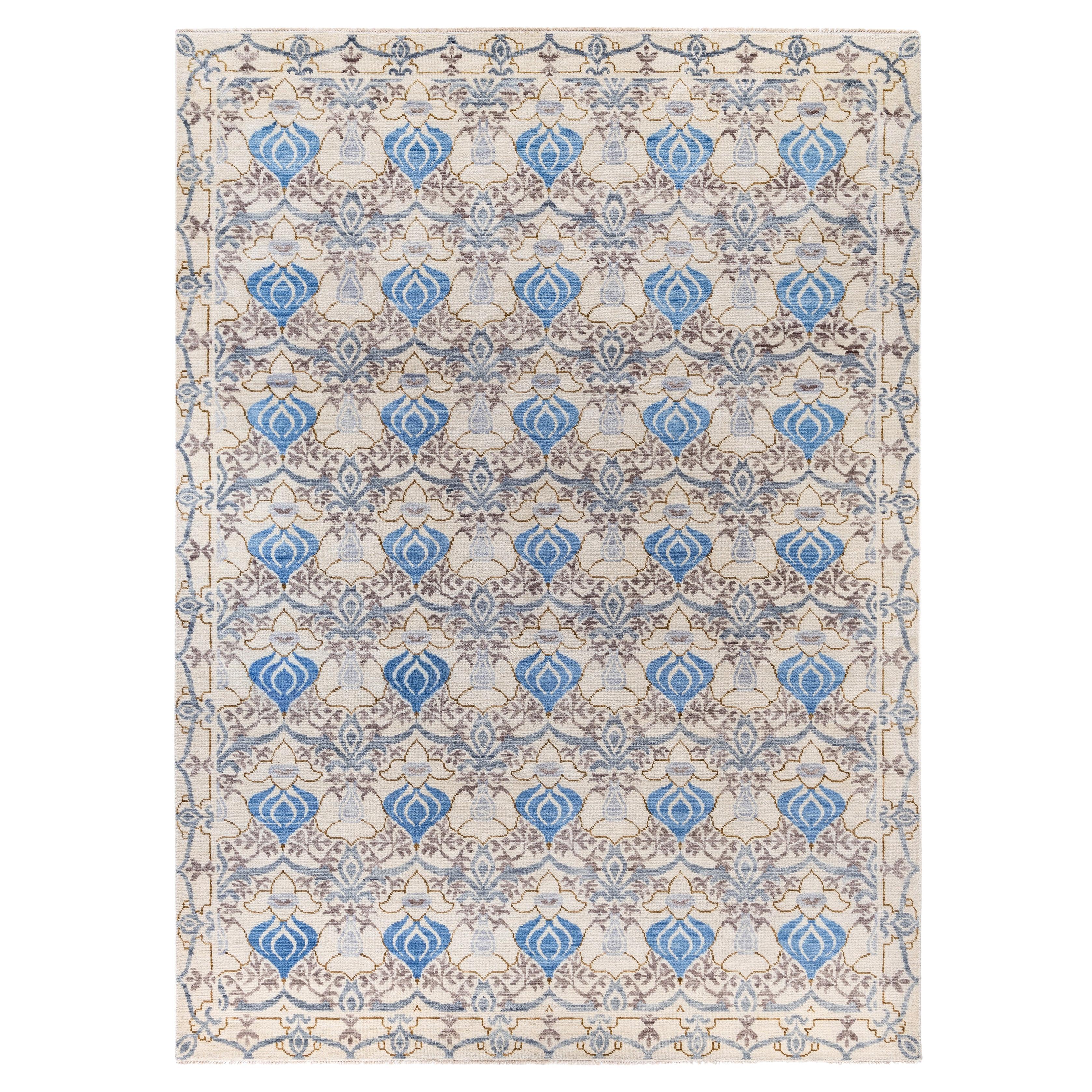 Traditional Floral Wool Hand Knotted Ivory Area Rug 9' 2" x 12' 4"