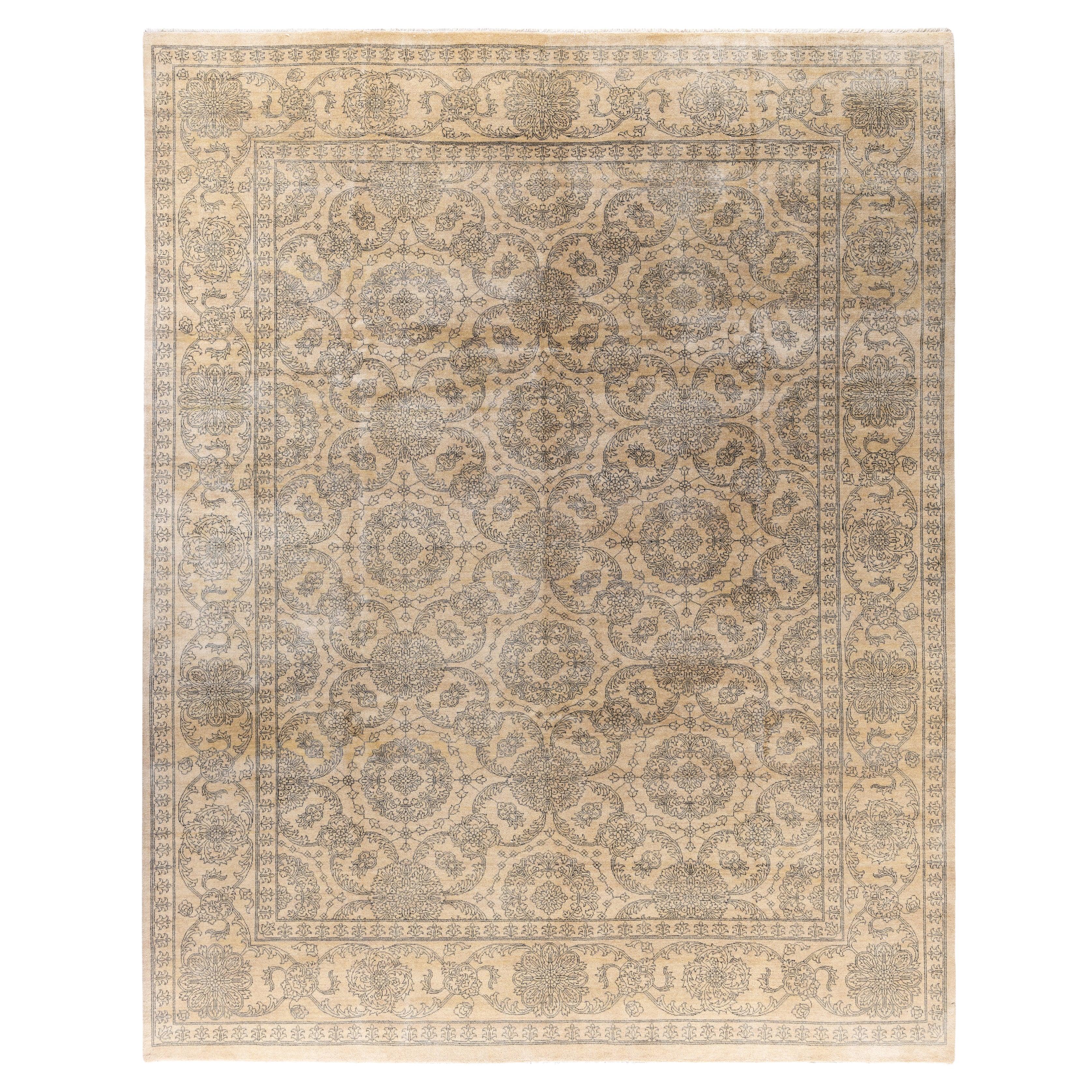 Traditional Floral Wool Hand Knotted Ivory Area Rug 9' 3" x 11' 9"