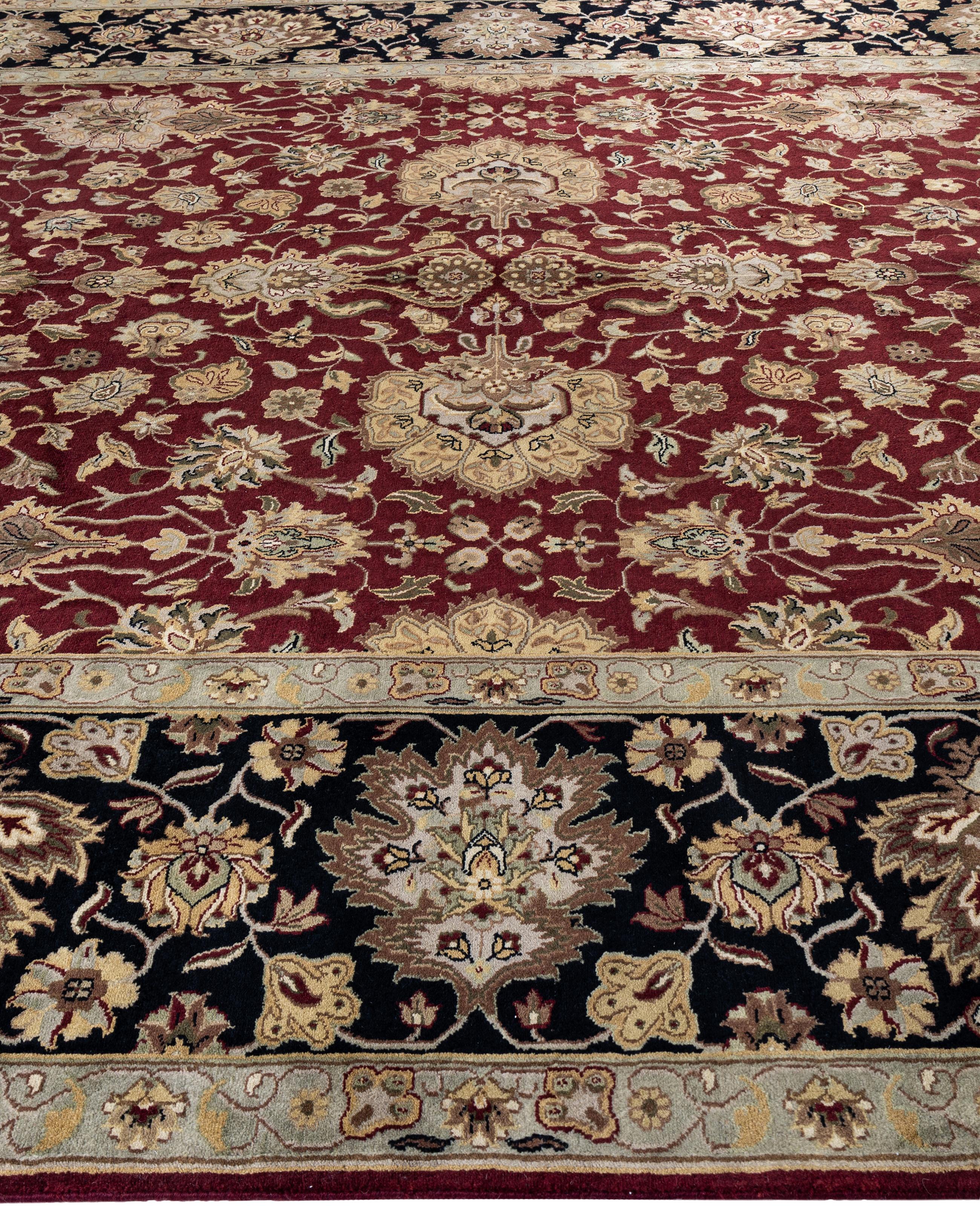 Traditioneller handgeknüpfter roter Teppich aus Wolle mit Blumenmuster 8' 10