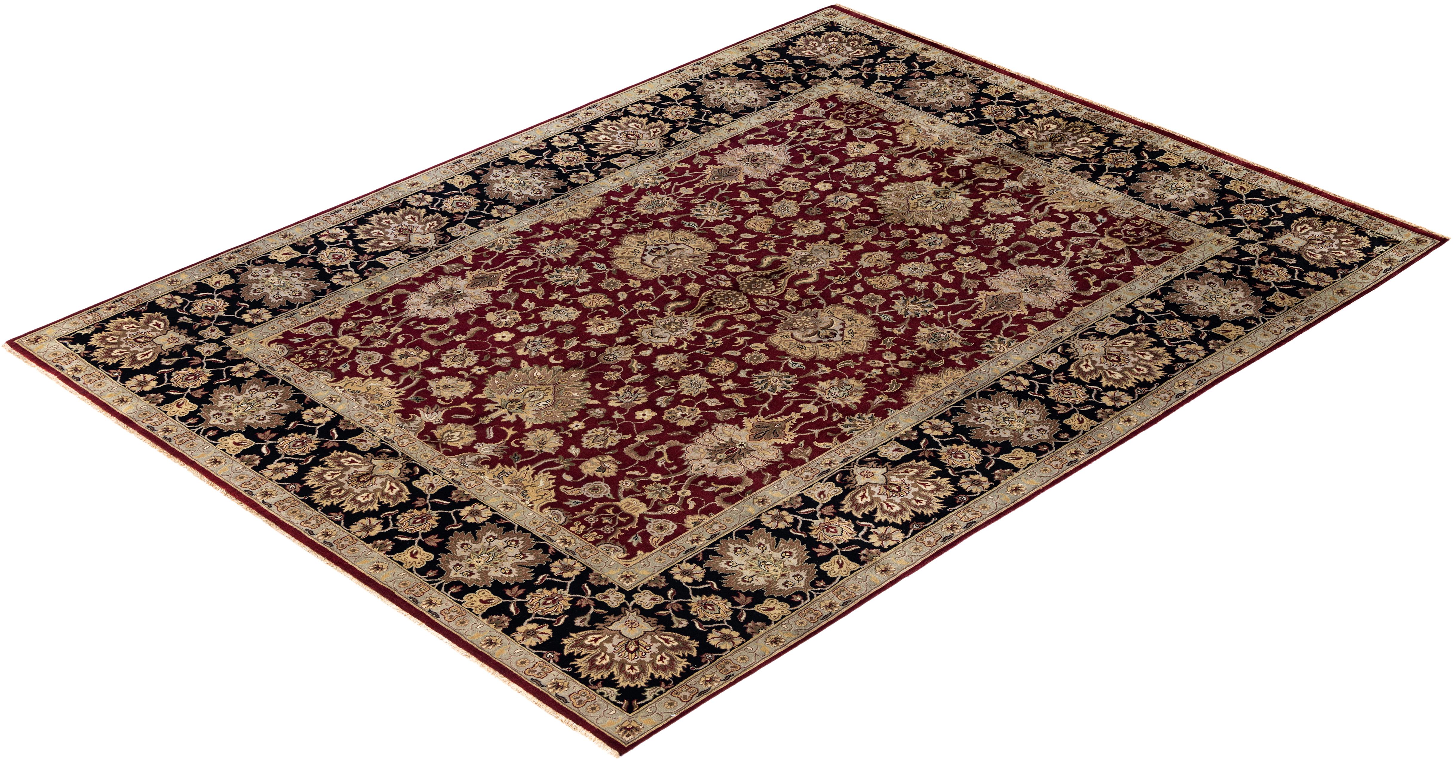 Traditioneller handgeknüpfter roter Teppich aus Wolle mit Blumenmuster 8' 10