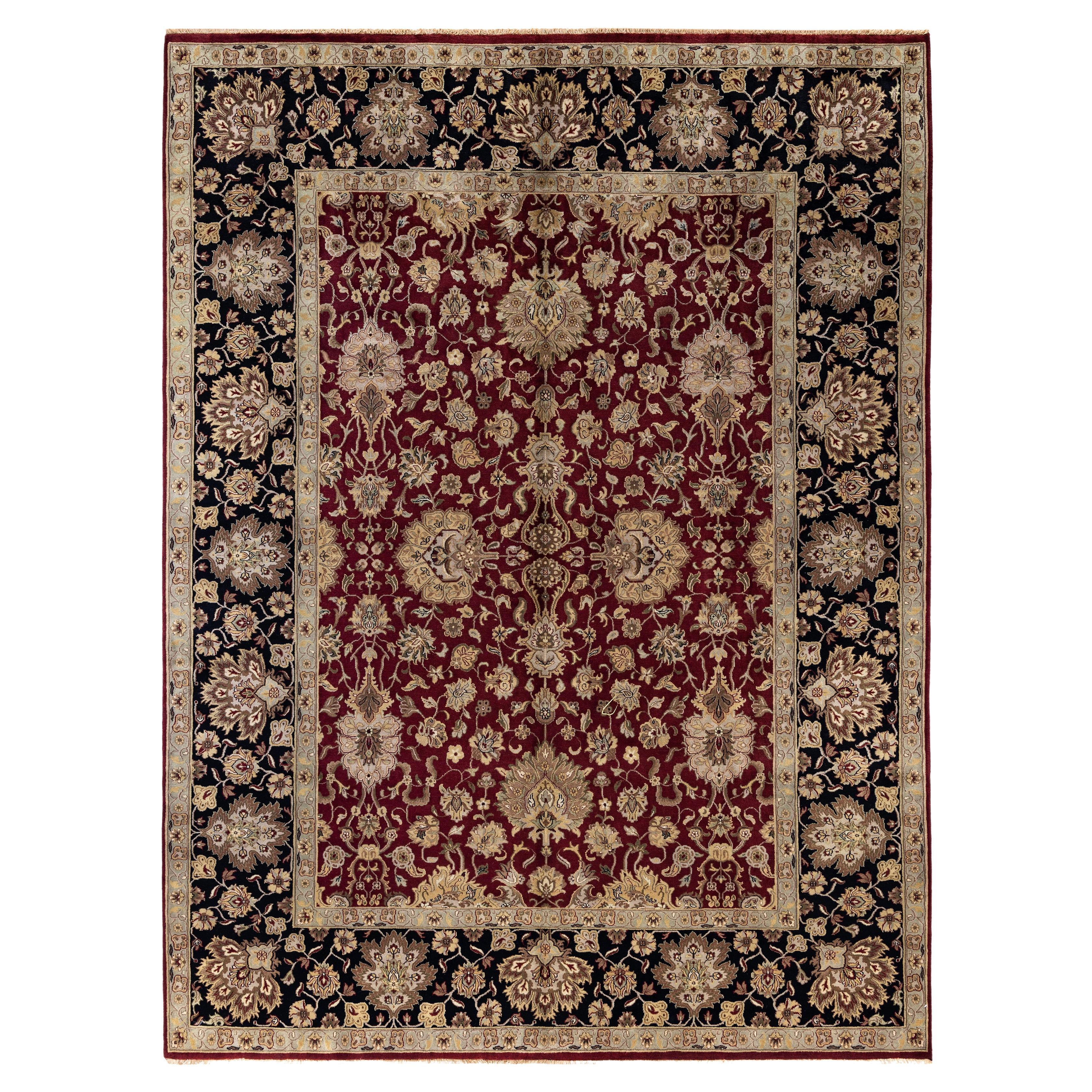 Traditional Floral Wool Hand Knotted Red Area Rug 8' 10" x 11' 10"