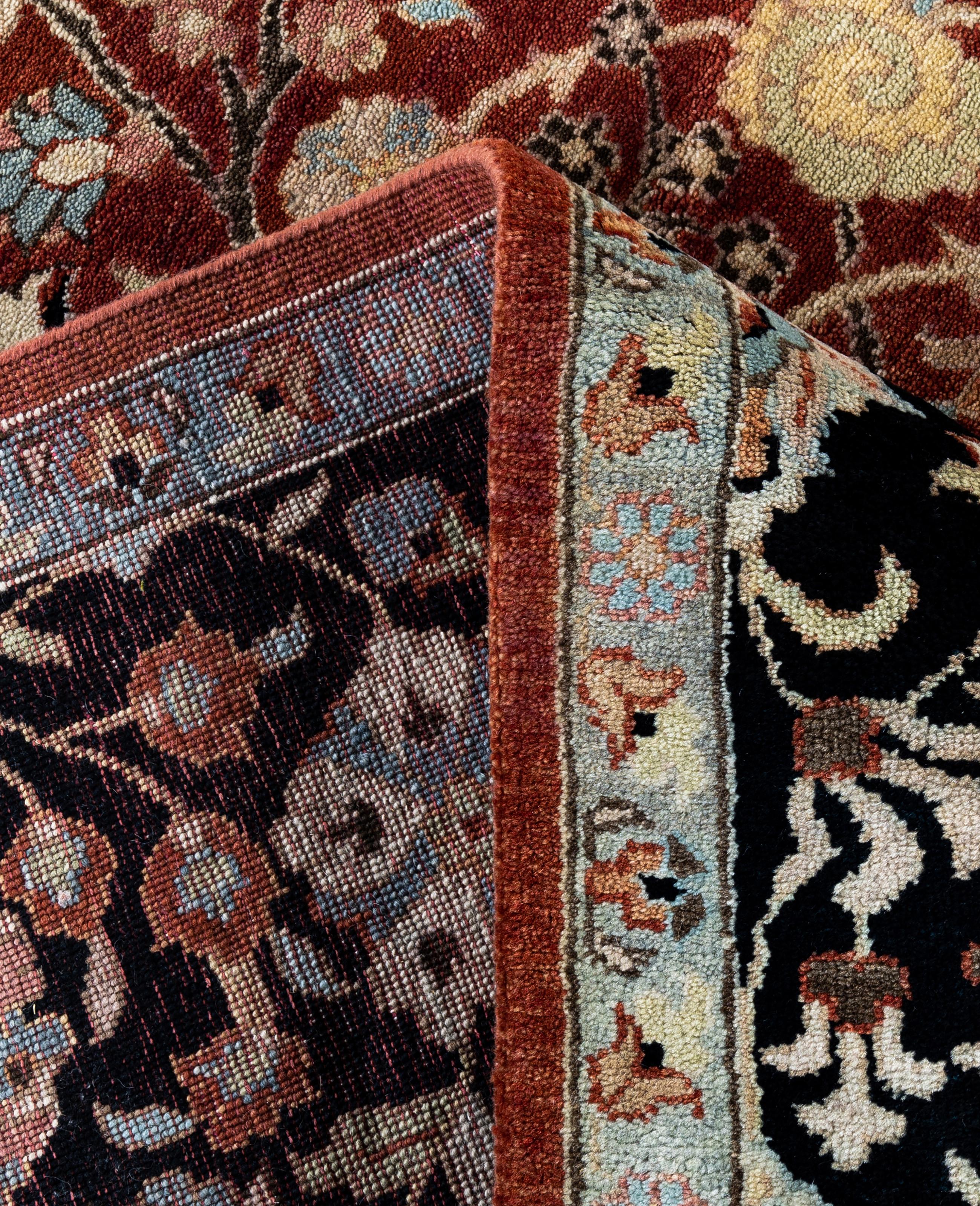 XXIe siècle et contemporain Tapis traditionnel rouge noué à la main de 8' 10
