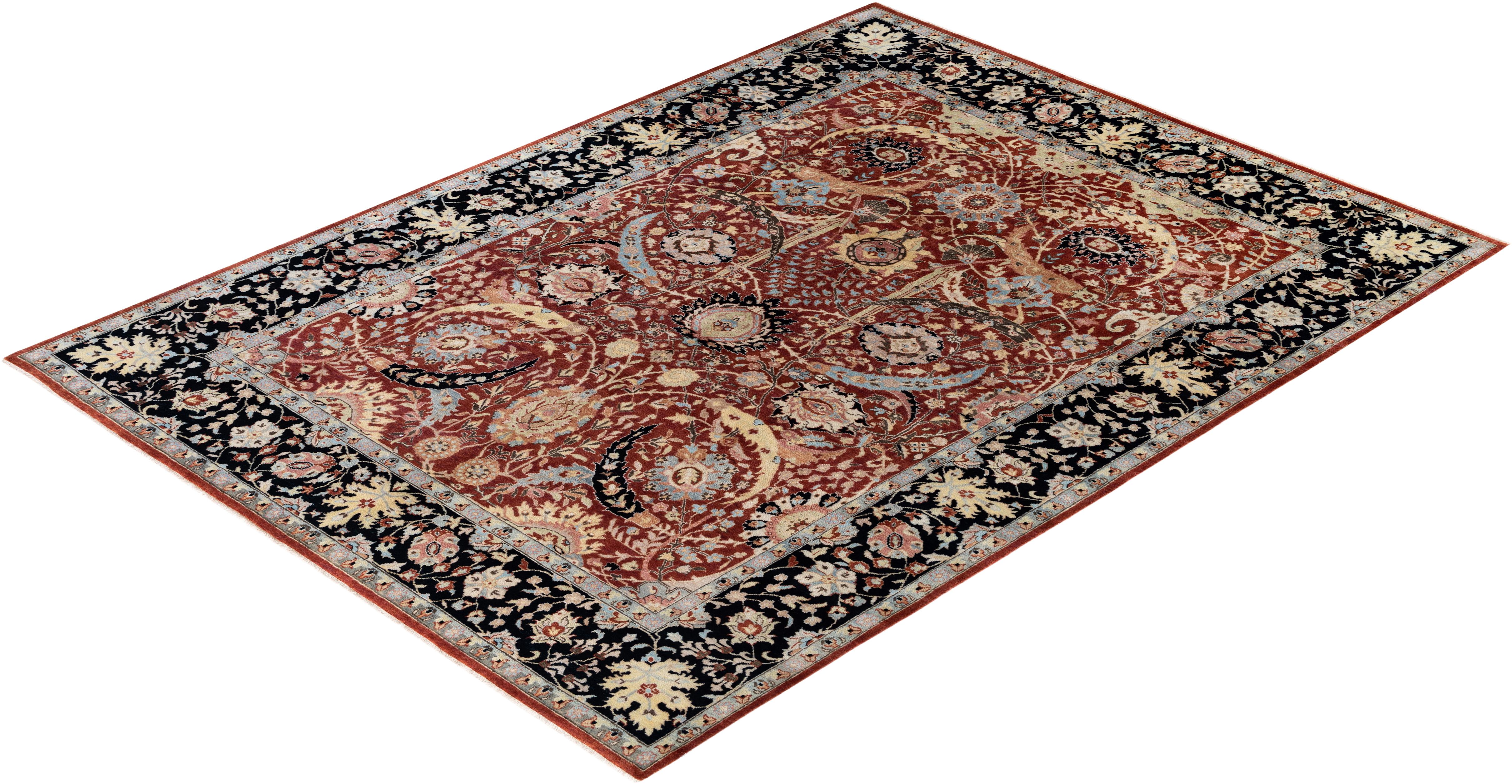 Tapis traditionnel rouge noué à la main de 8' 10