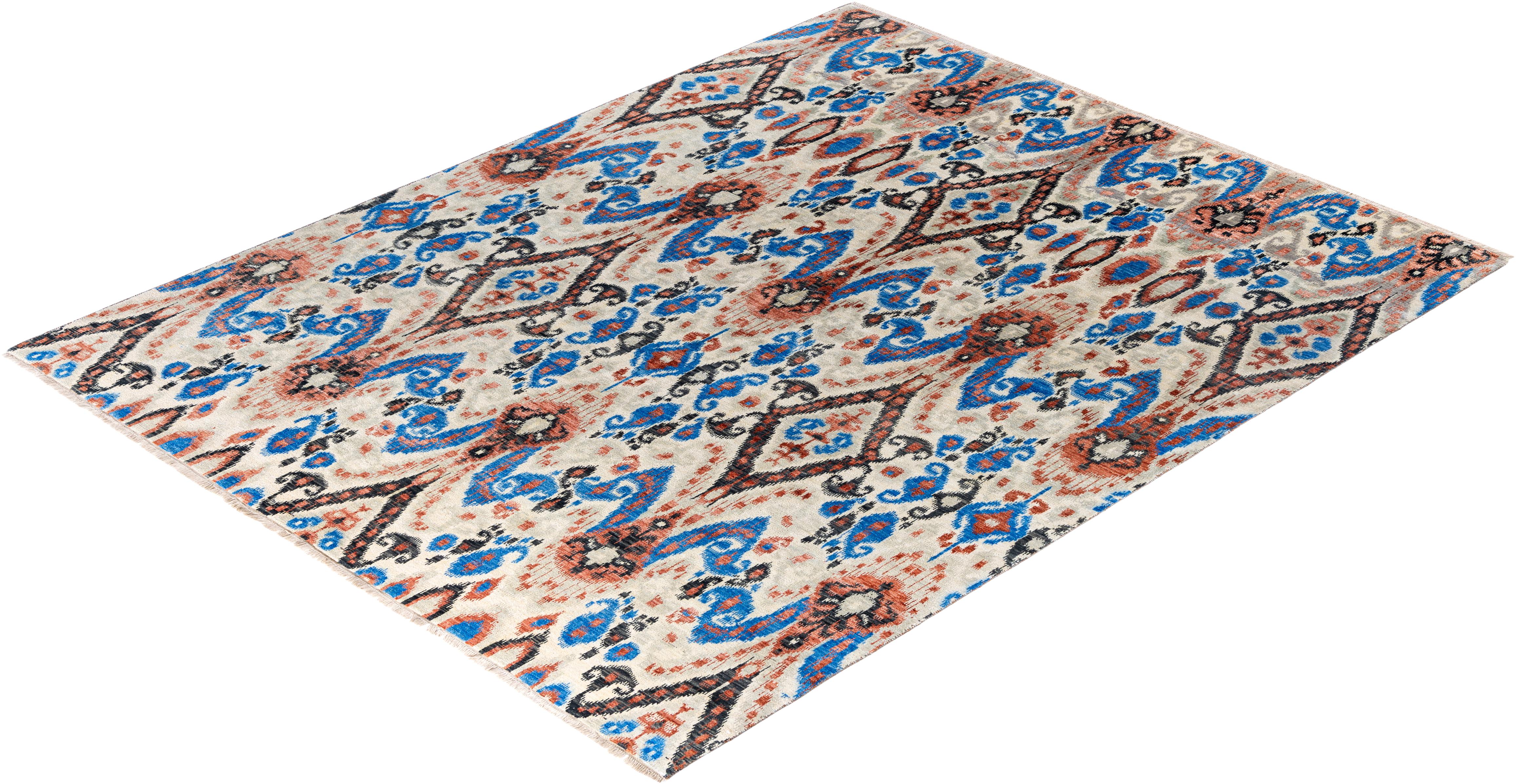 Tappeto tradizionale floreale in lana e seta annodato a mano beige 8' 0