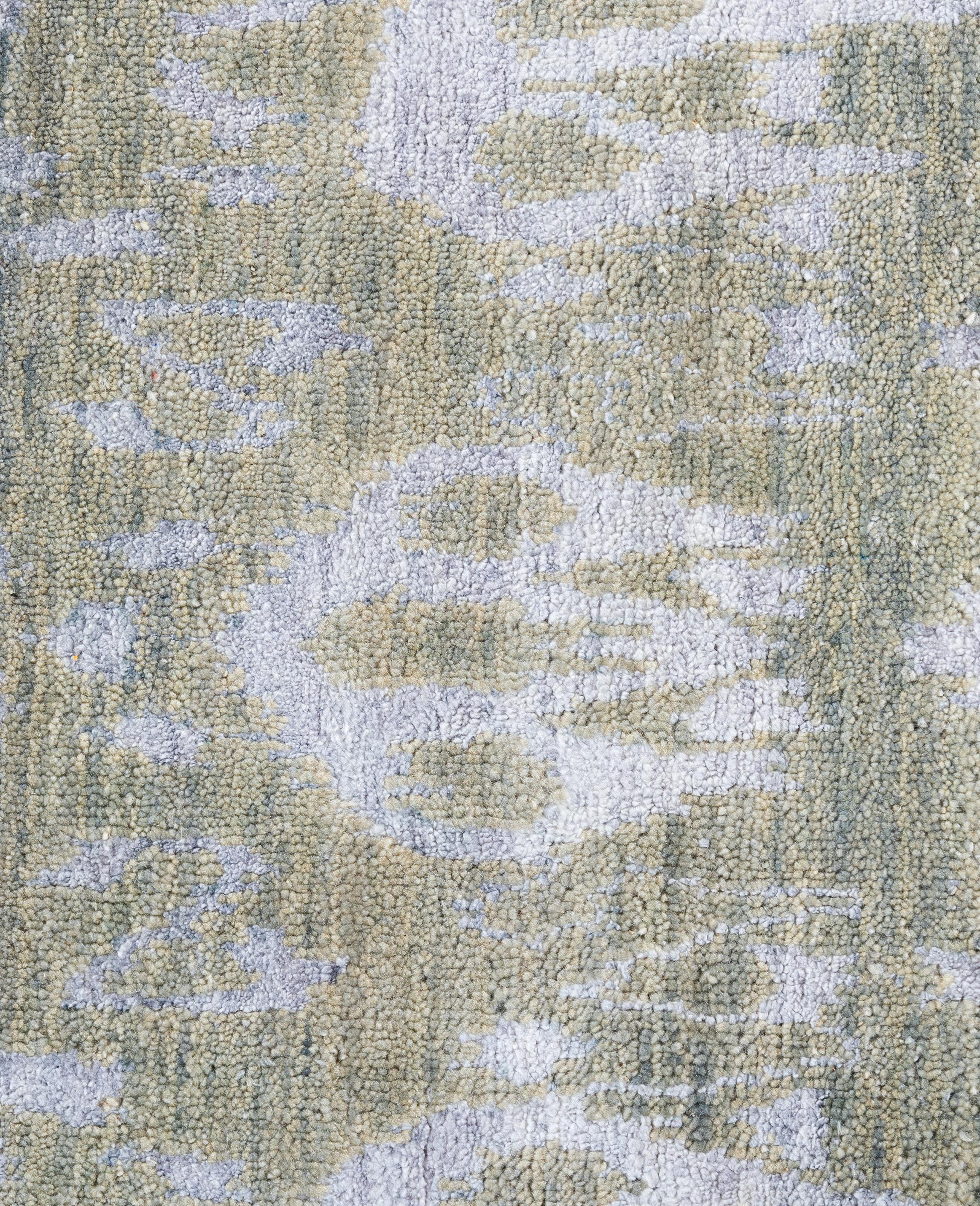 Indiano Tappeto tradizionale floreale in lana e seta annodato a mano di colore beige, 8' 1