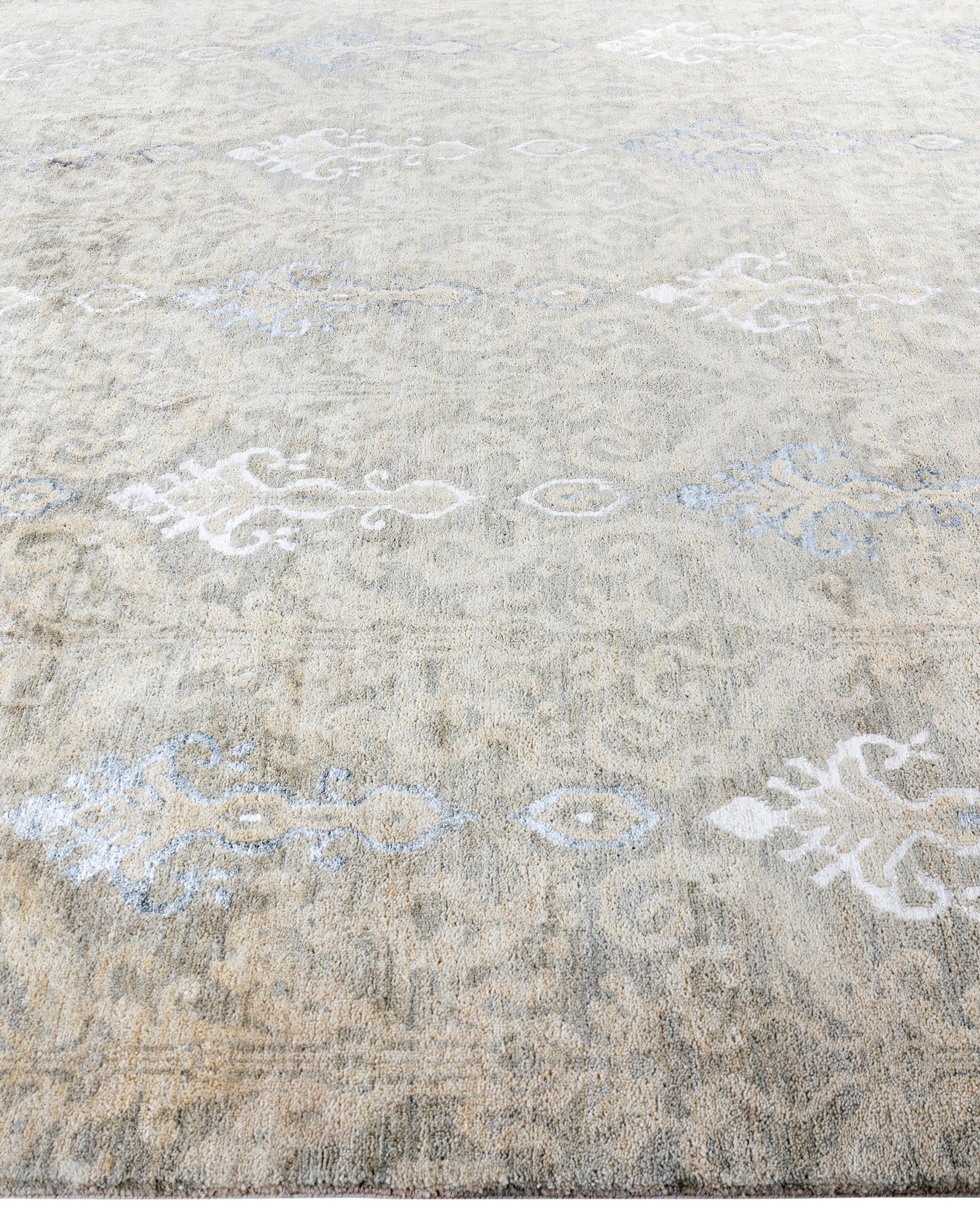 Noué à la main Traditional Floral Wool, Silk Hand Knotted Beige Area Rug 8' 1