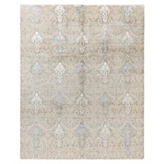 Tappeto tradizionale floreale in lana e seta annodato a mano di colore beige, 8' 1" x 10' 1".