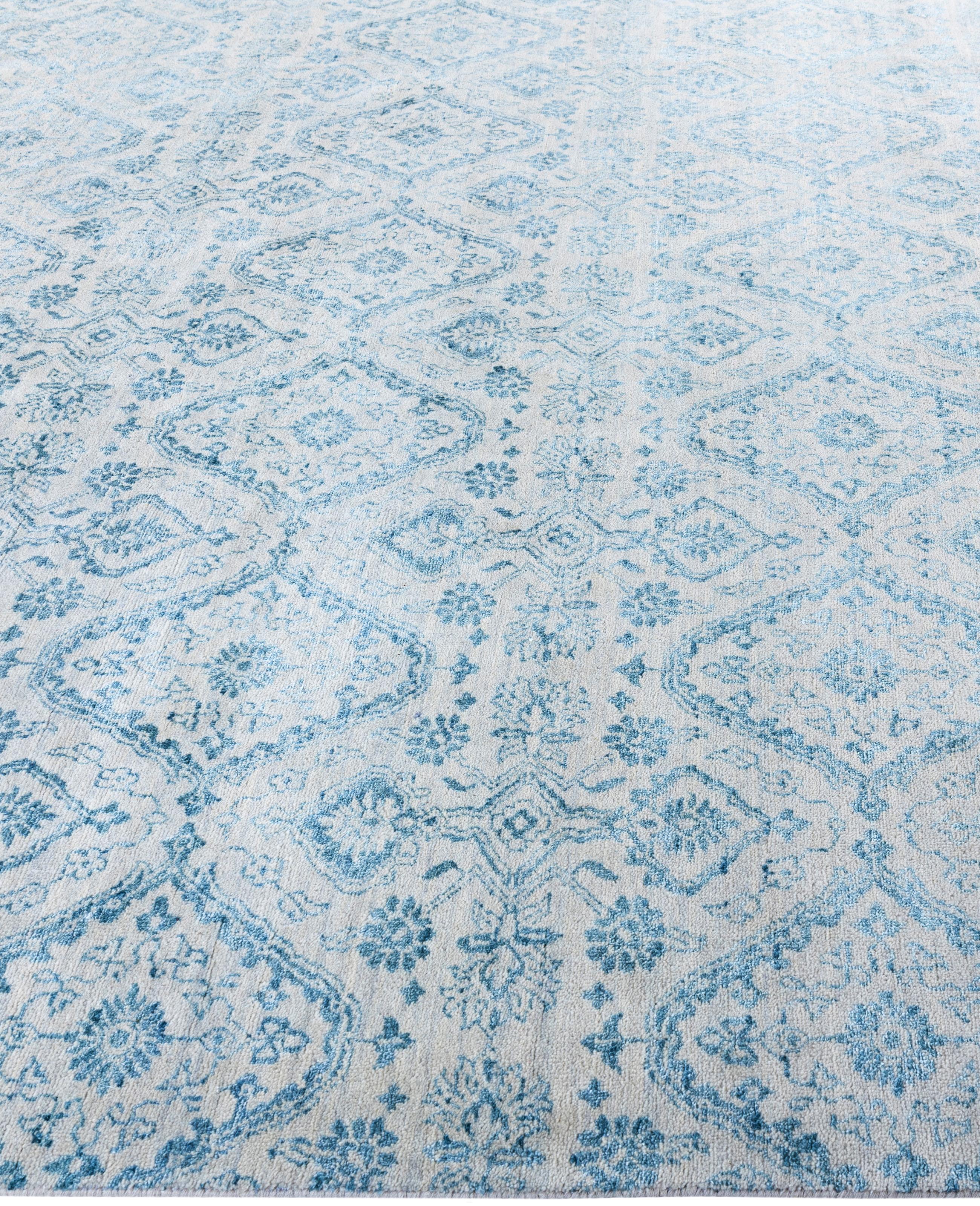 Annodato a mano Tappeto tradizionale floreale in lana e seta annodato a mano, di colore beige, 8' 1