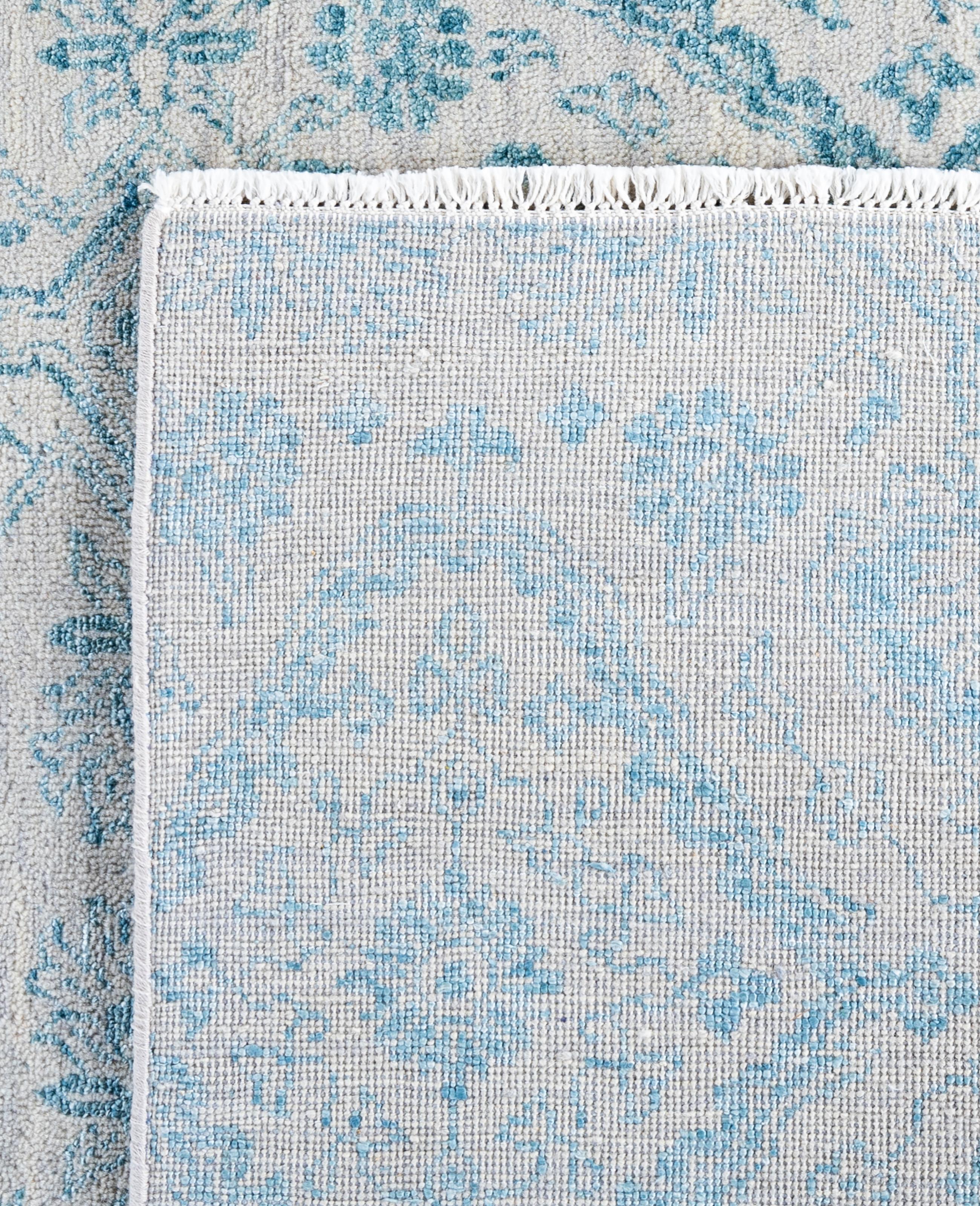 Tappeto tradizionale floreale in lana e seta annodato a mano, di colore beige, 8' 1