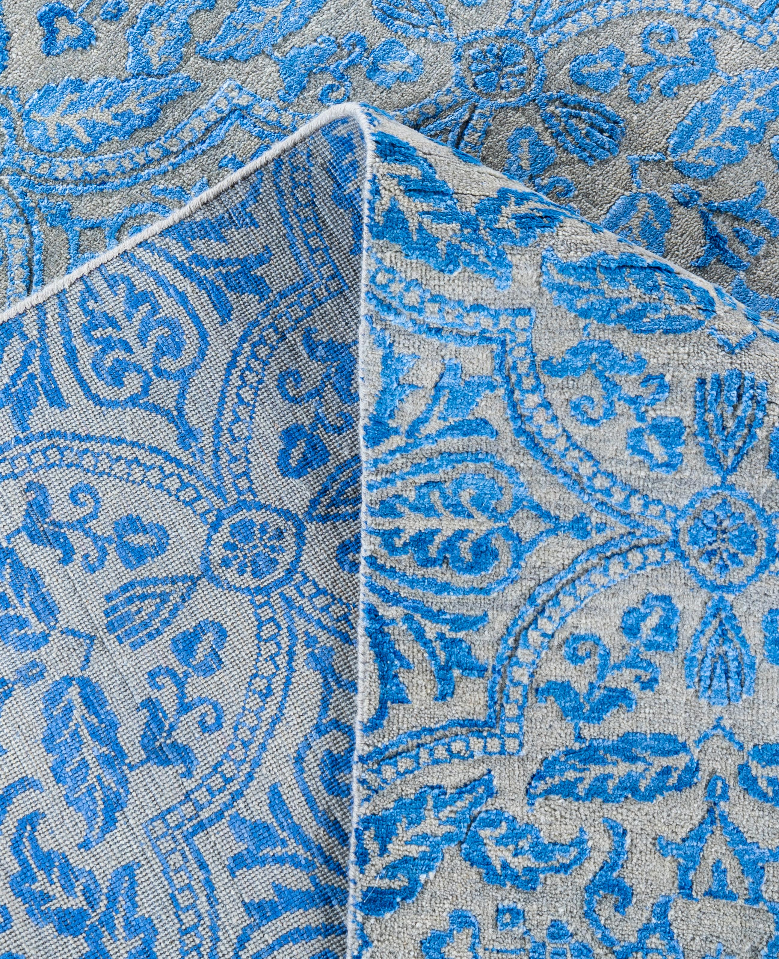 XXIe siècle et contemporain Traditional Floral Wool, Silk Hand Knotted Beige Area Rug 8' 2