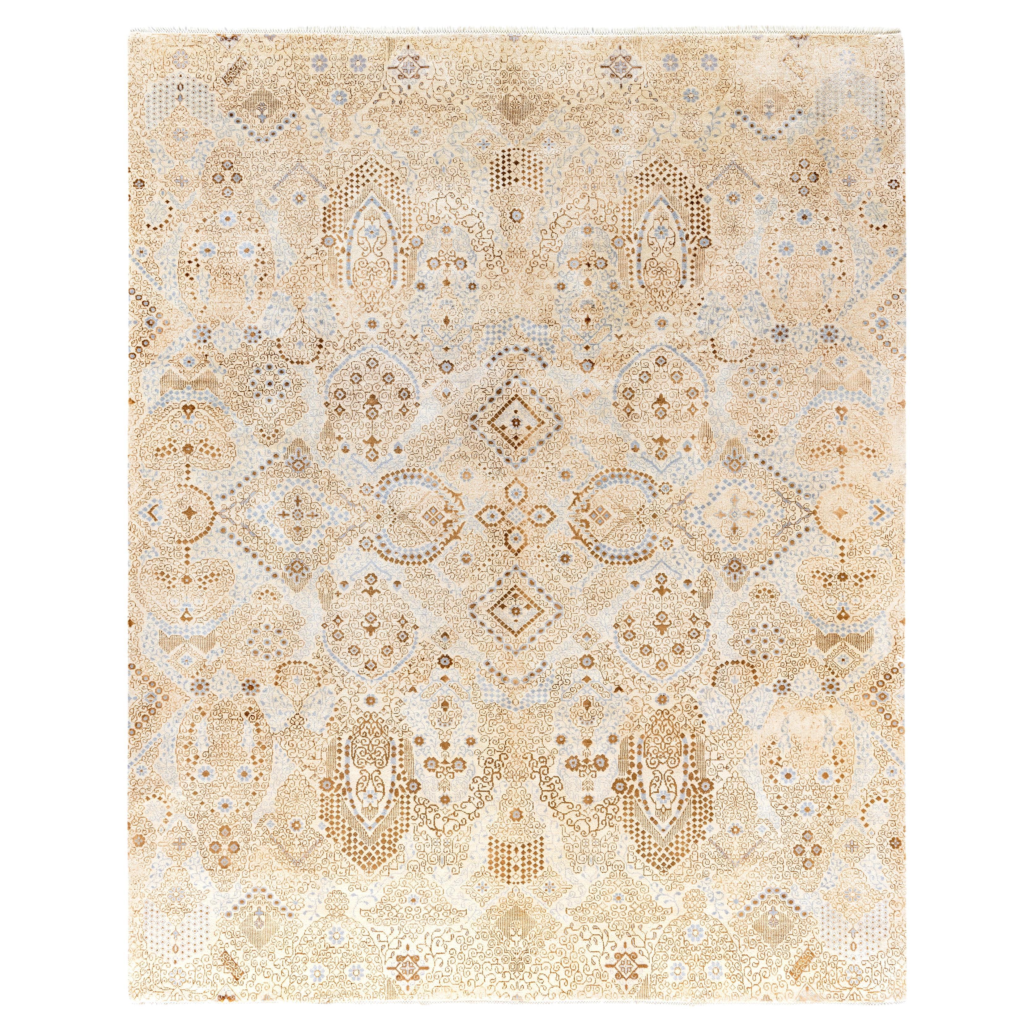 Traditional Floral Wool, Silk Hand Knotted Beige Area Rug 8' 2" x 10' 1" (Tapis à fleurs traditionnel en laine et soie)