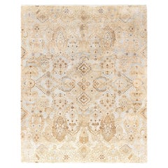 Tappeto tradizionale floreale in lana e seta annodato a mano di colore beige, 8' 2" x 10' 1".