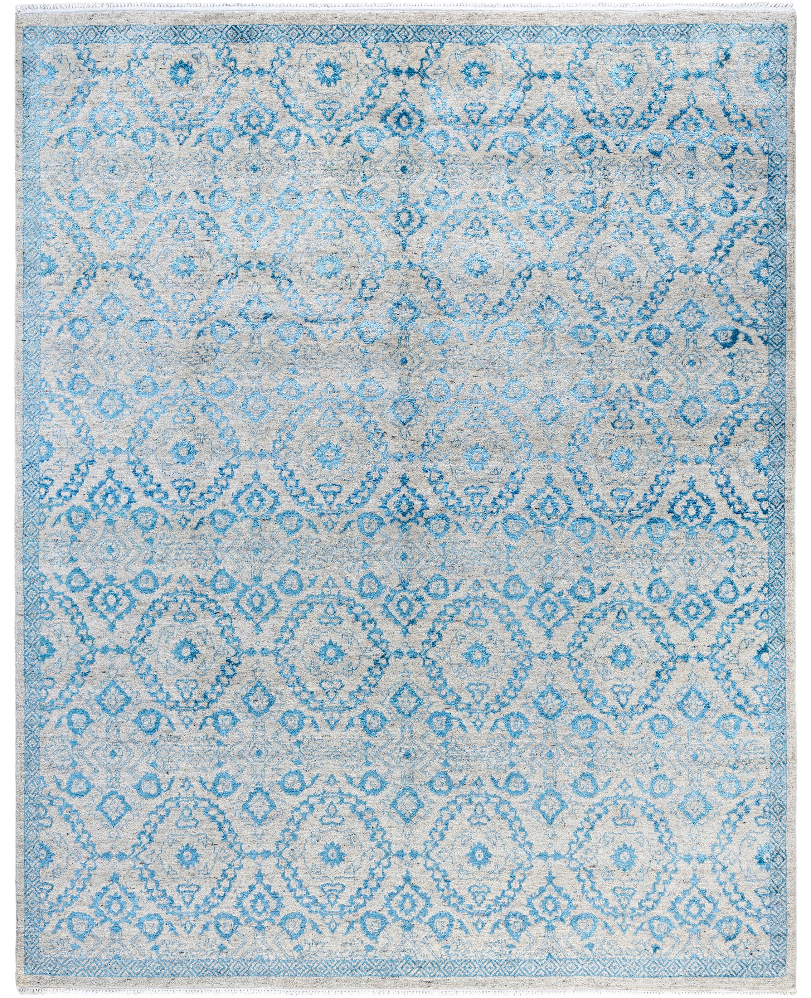 Traditional Floral Wool, Silk Hand Knotted Beige Area Rug 8' 2" x 9' 10" (Tapis à fleurs traditionnel en laine et soie)
