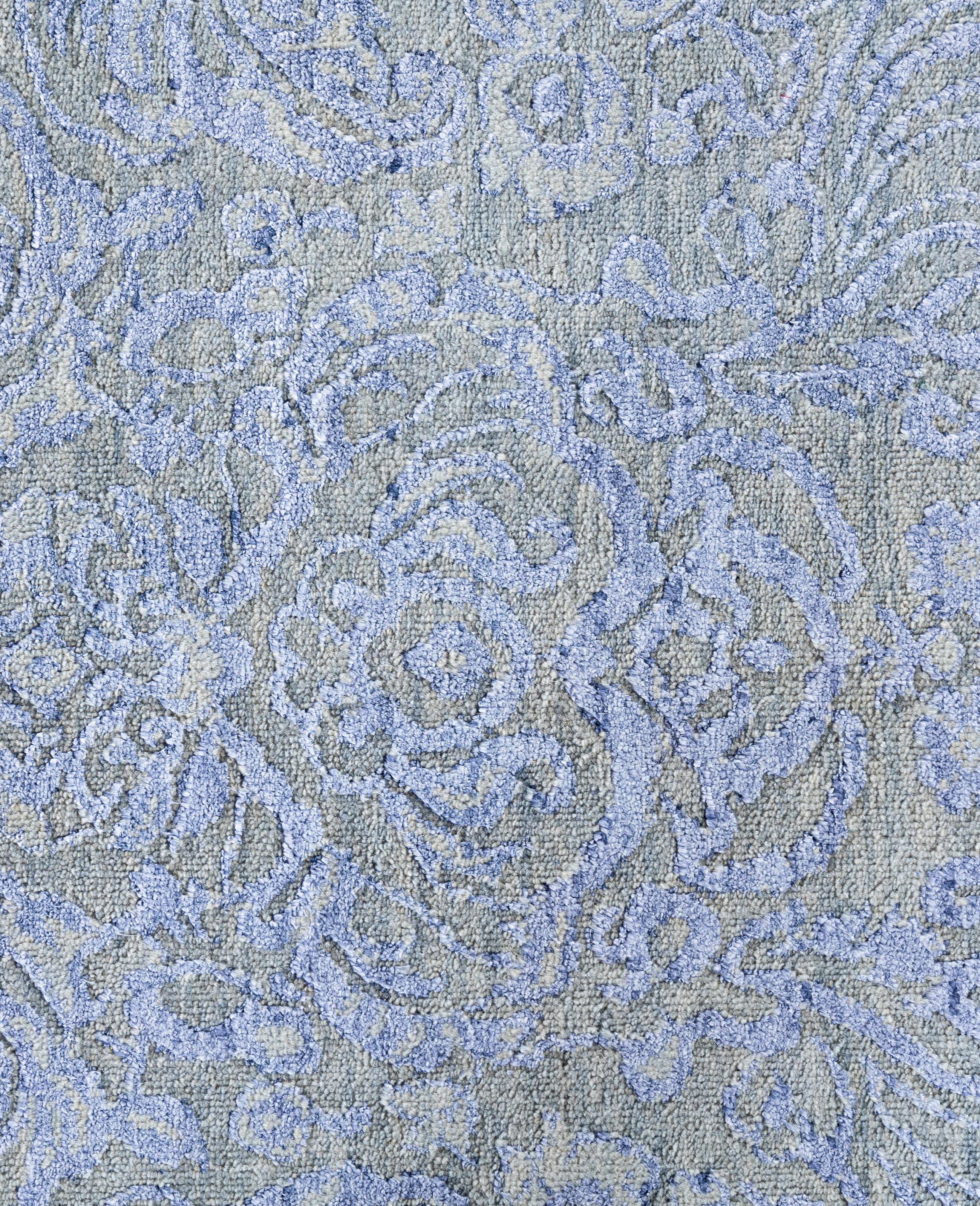 Indien Tapis traditionnel beige noué à la main en laine et soie 9' 1